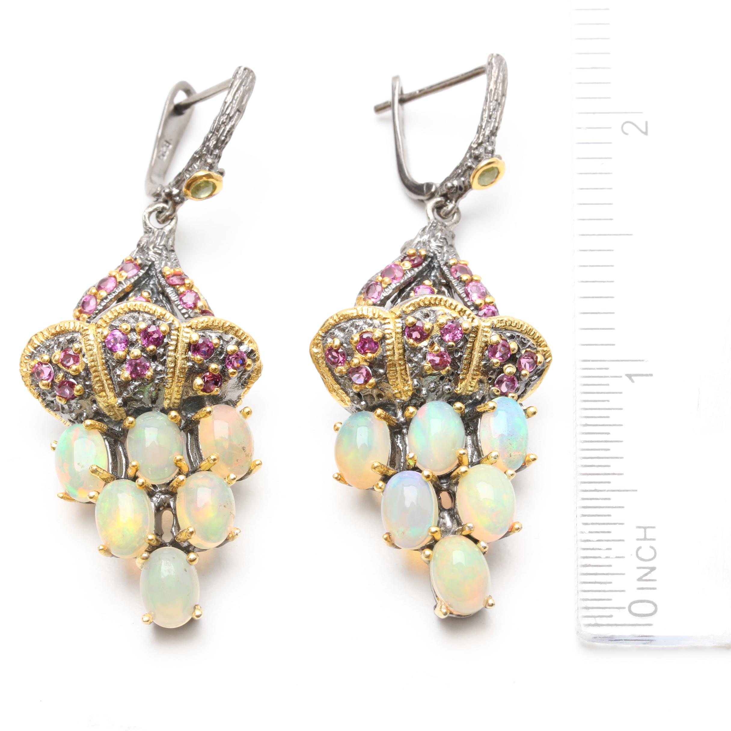 Sterling Silver Opal, Rhodolite Garnet, and Peridot Demi Parure