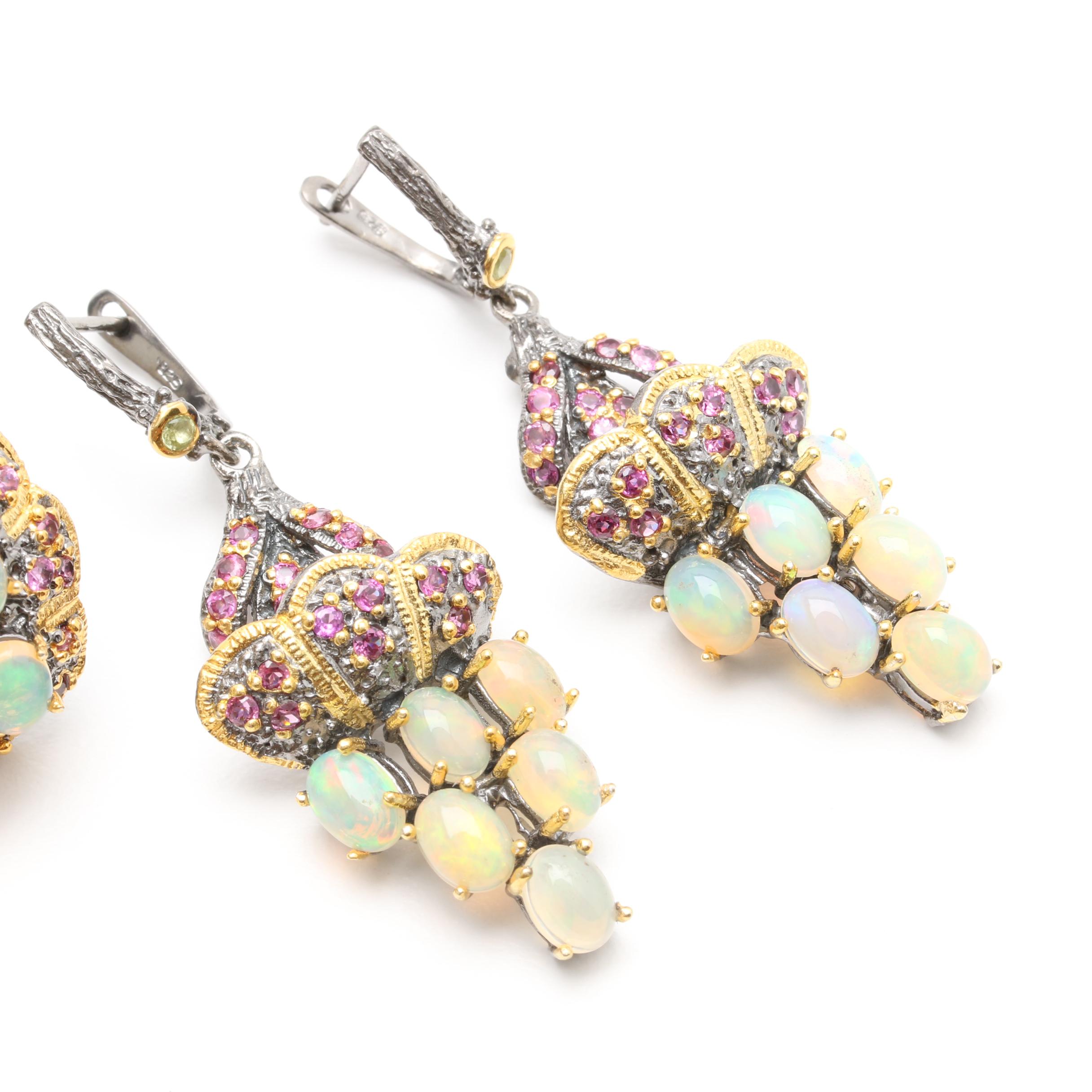 Sterling Silver Opal, Rhodolite Garnet, and Peridot Demi Parure