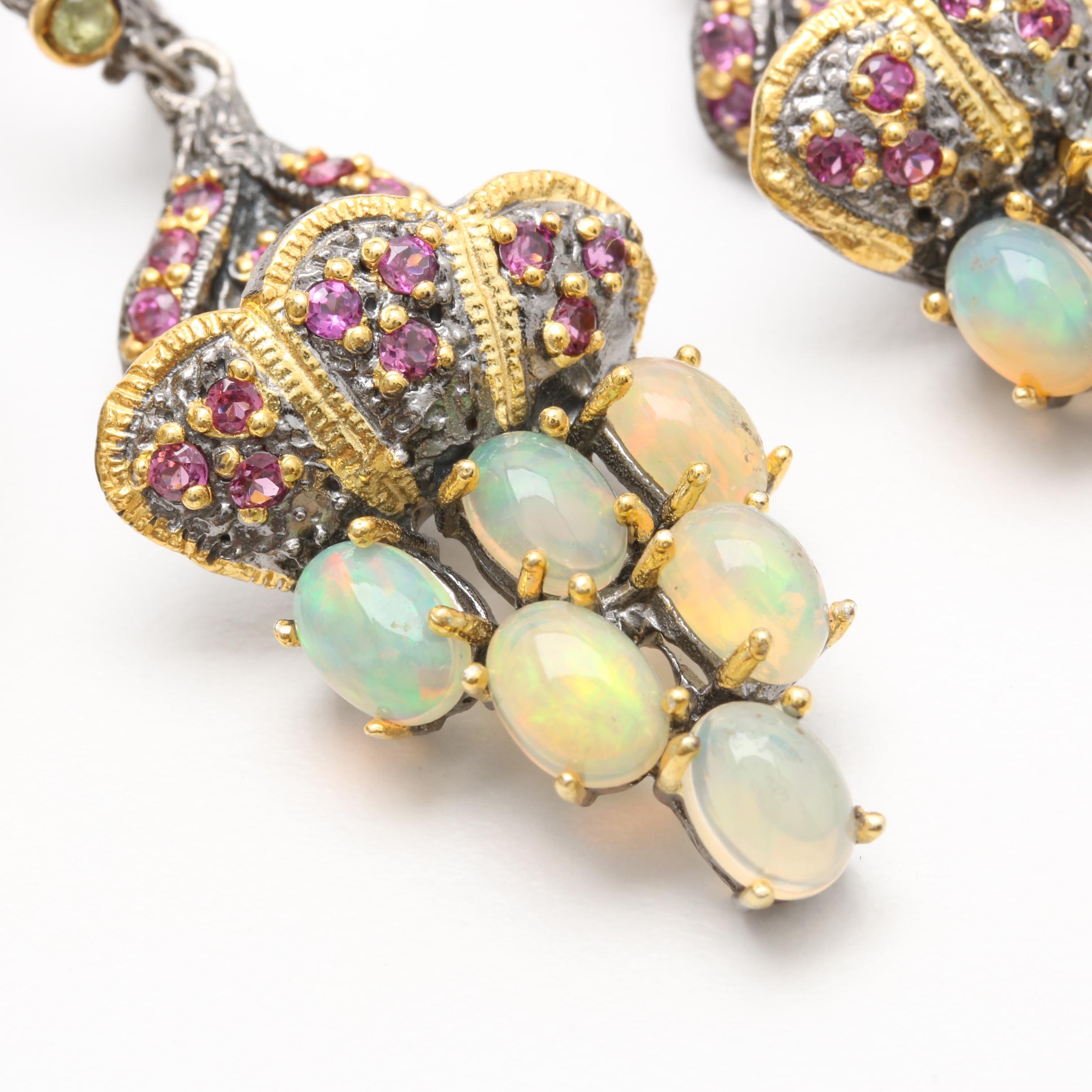 Sterling Silver Opal, Rhodolite Garnet, and Peridot Demi Parure