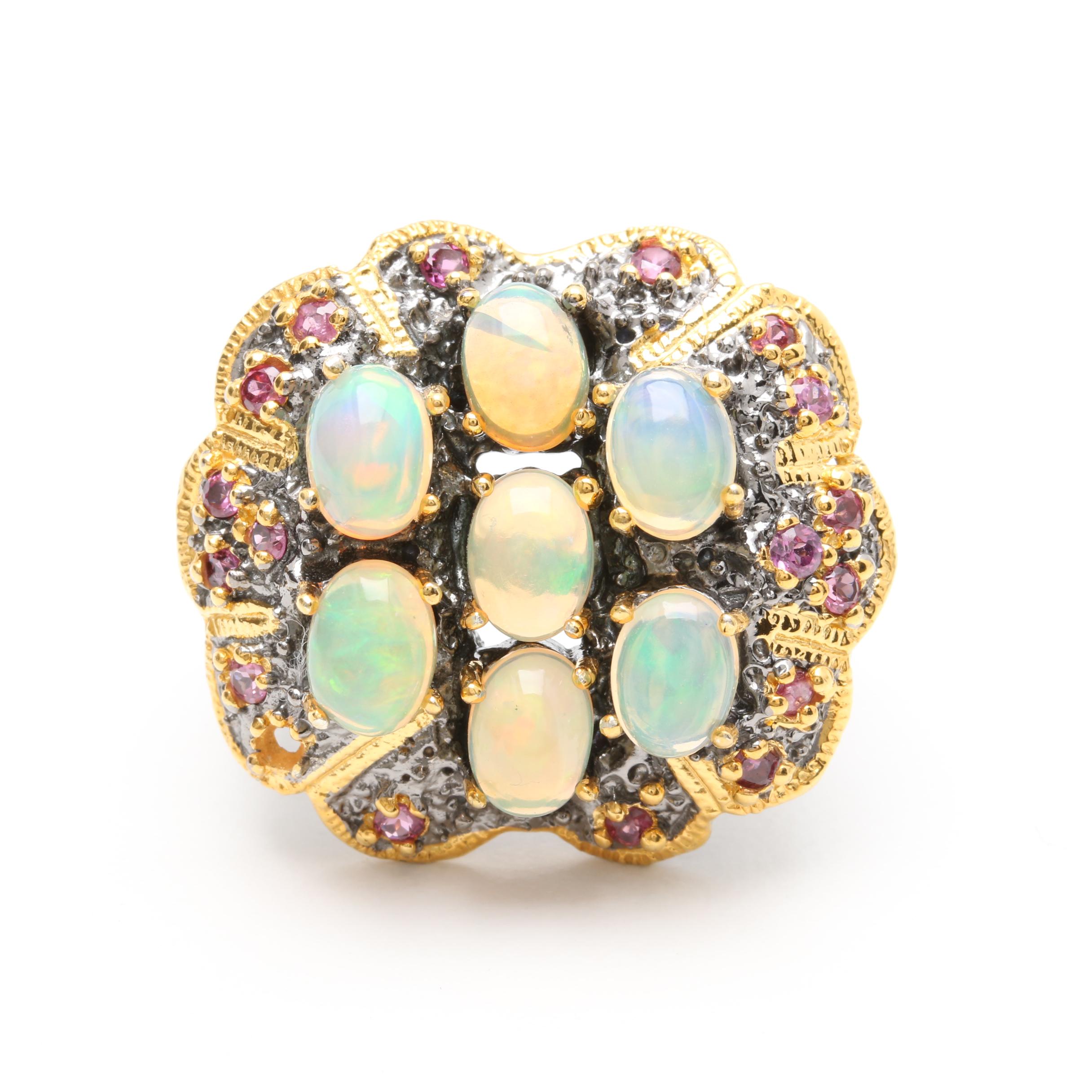 Sterling Silver Opal, Rhodolite Garnet, and Peridot Demi Parure