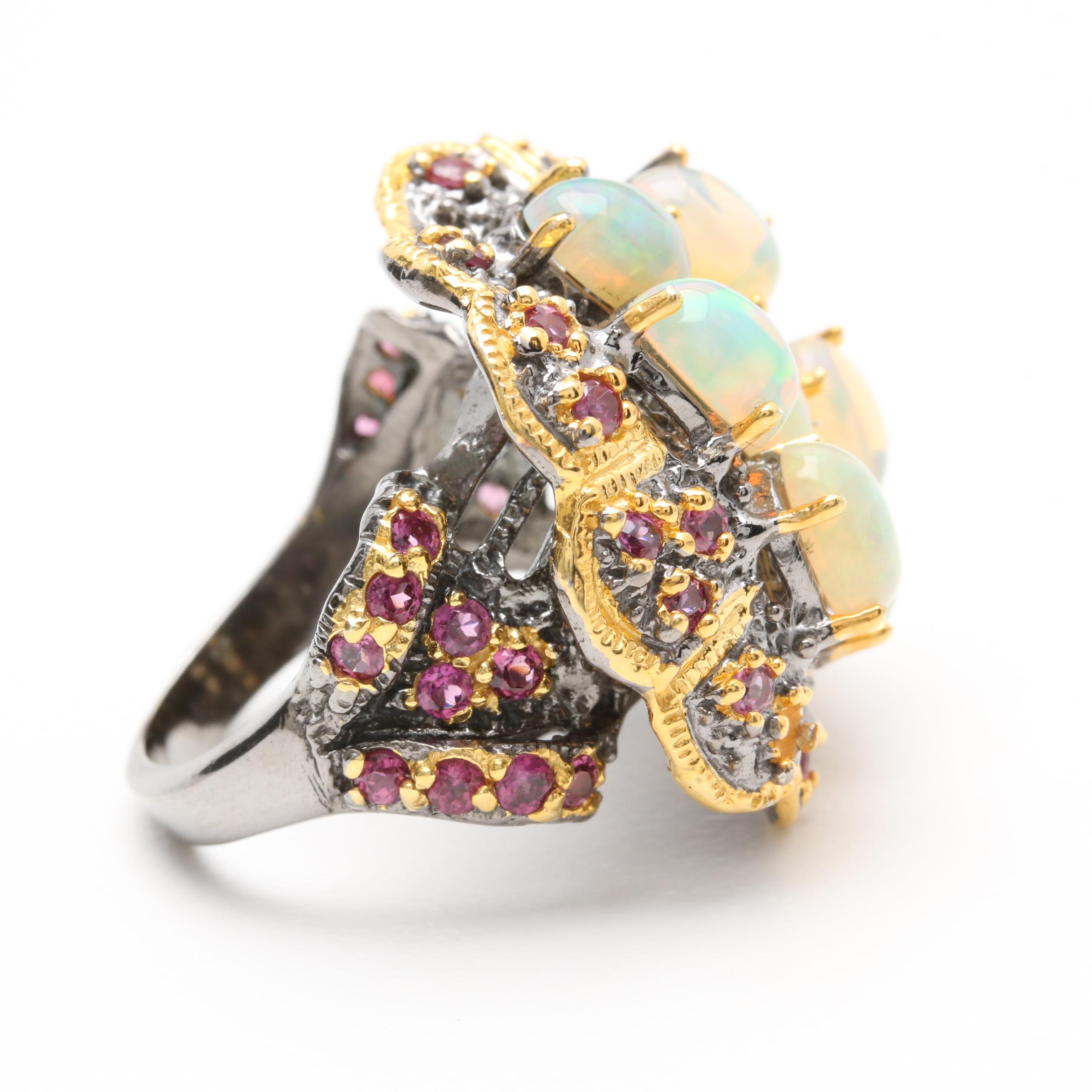 Sterling Silver Opal, Rhodolite Garnet, and Peridot Demi Parure