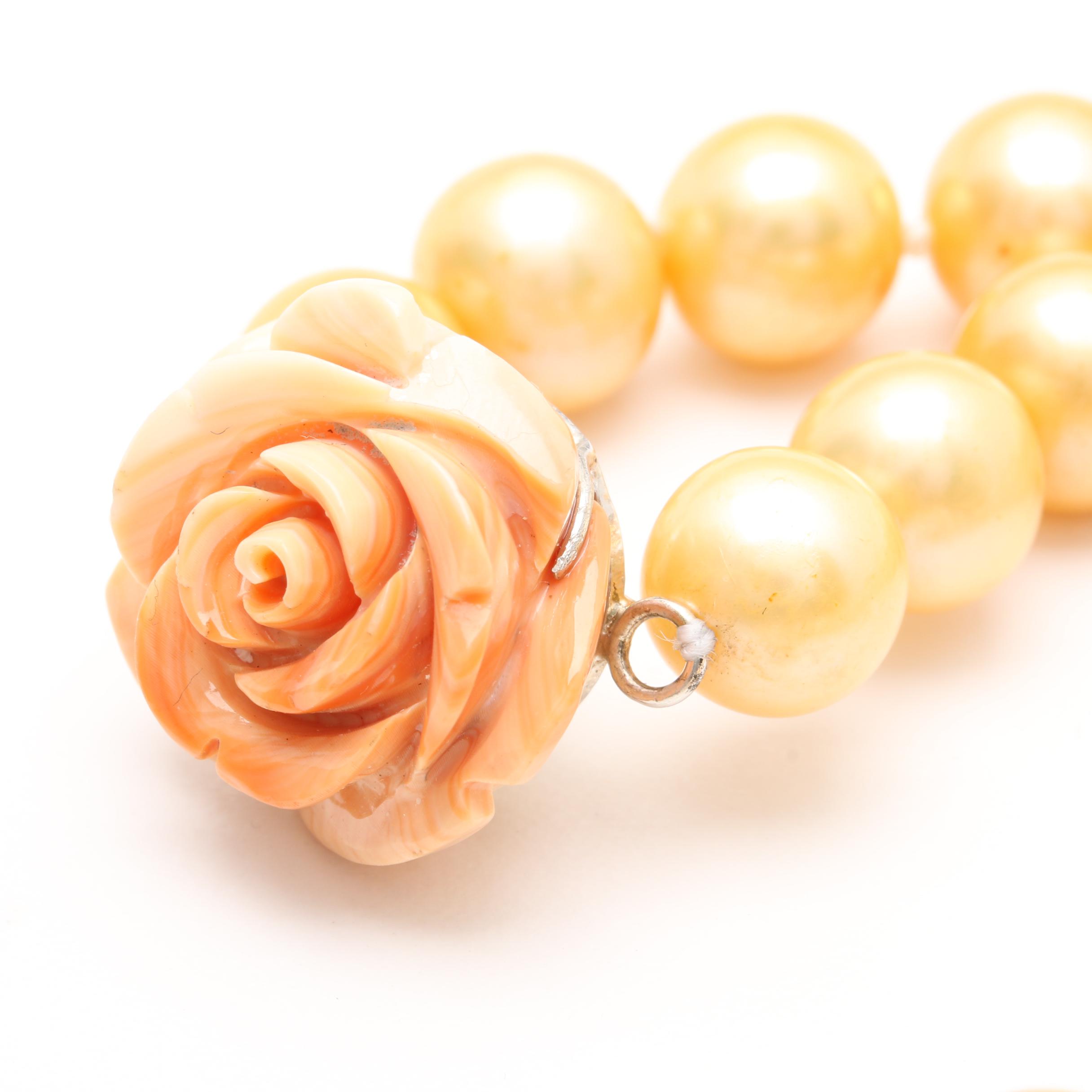 Sterling Silver Cultured Pearl and Shell Necklace