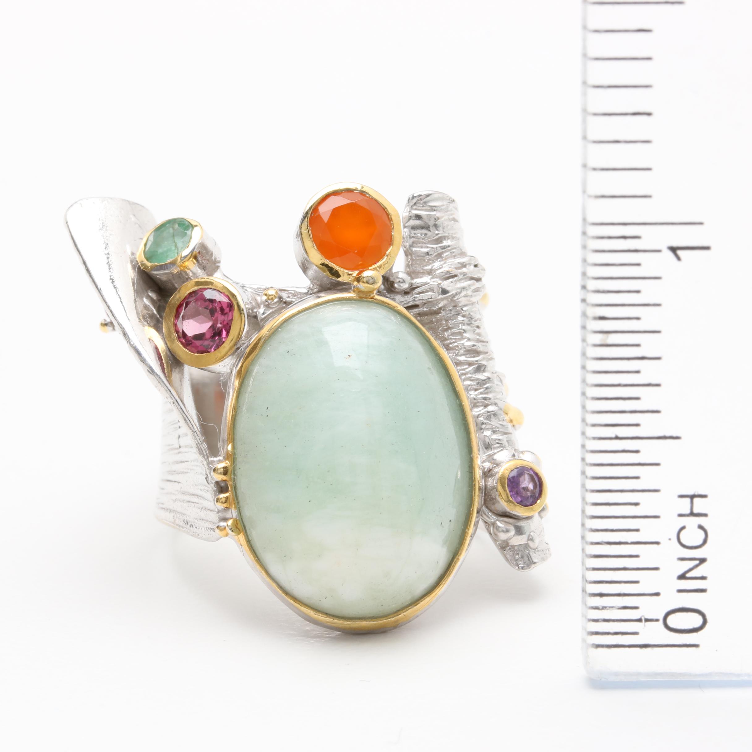 Sterling Silver Jadeite and Gemstone Ring