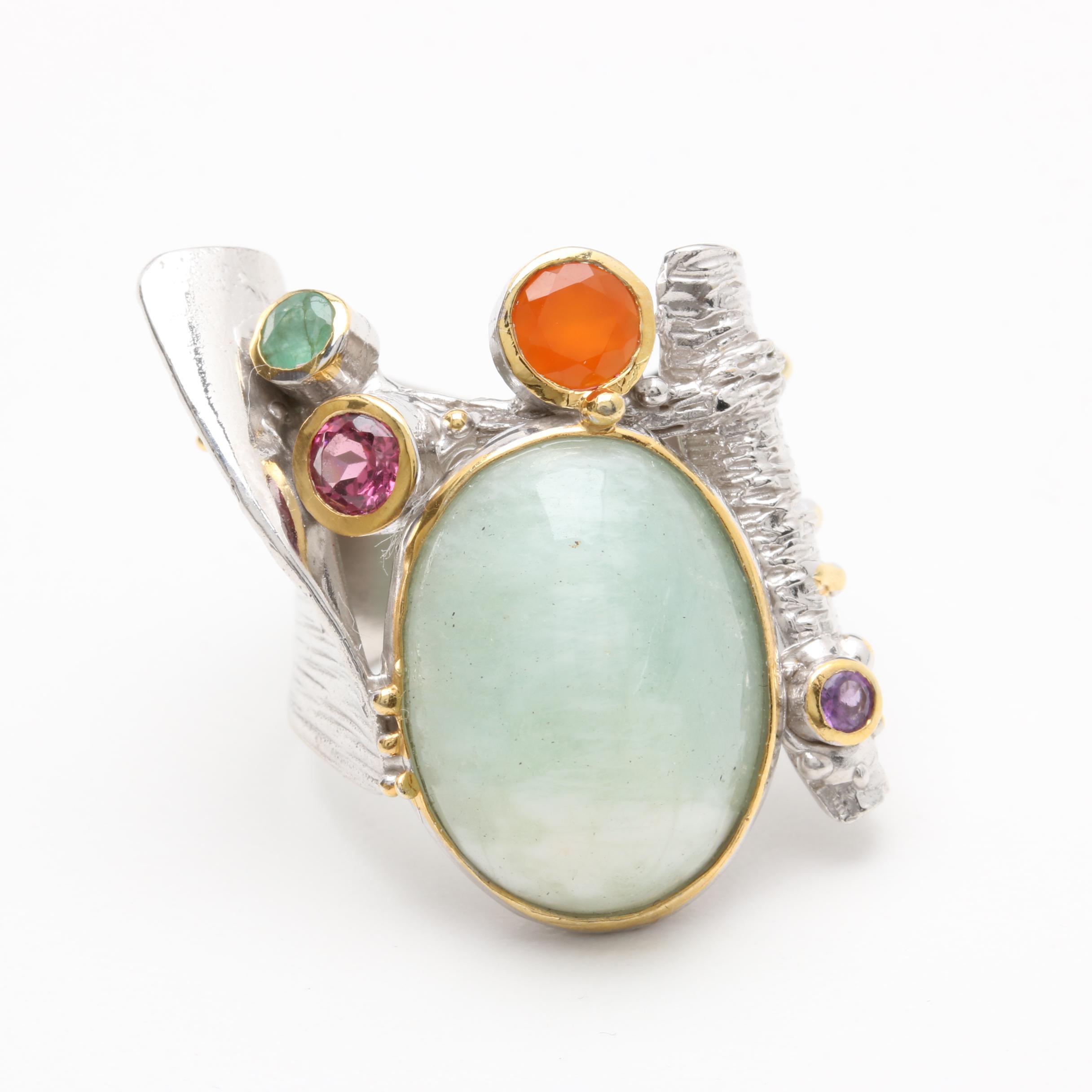 Sterling Silver Jadeite and Gemstone Ring