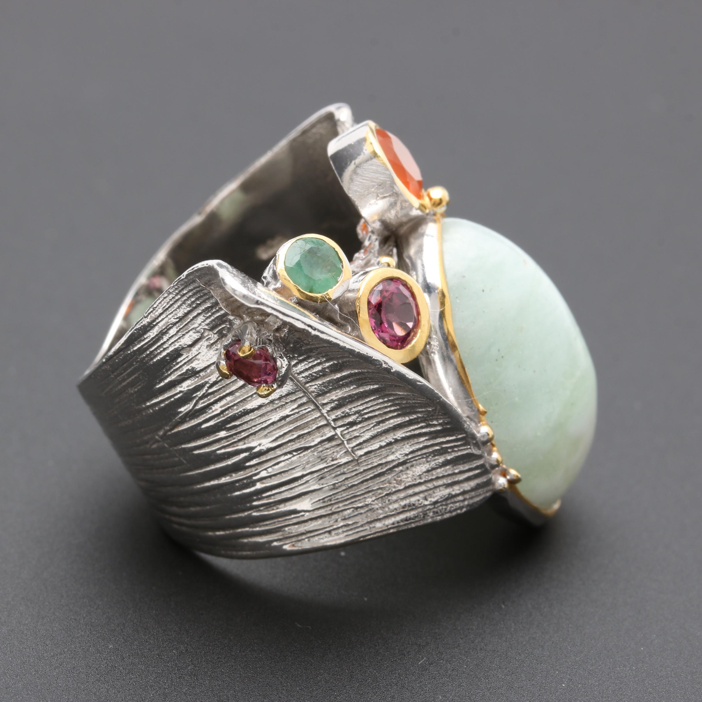 Sterling Silver Jadeite and Gemstone Ring