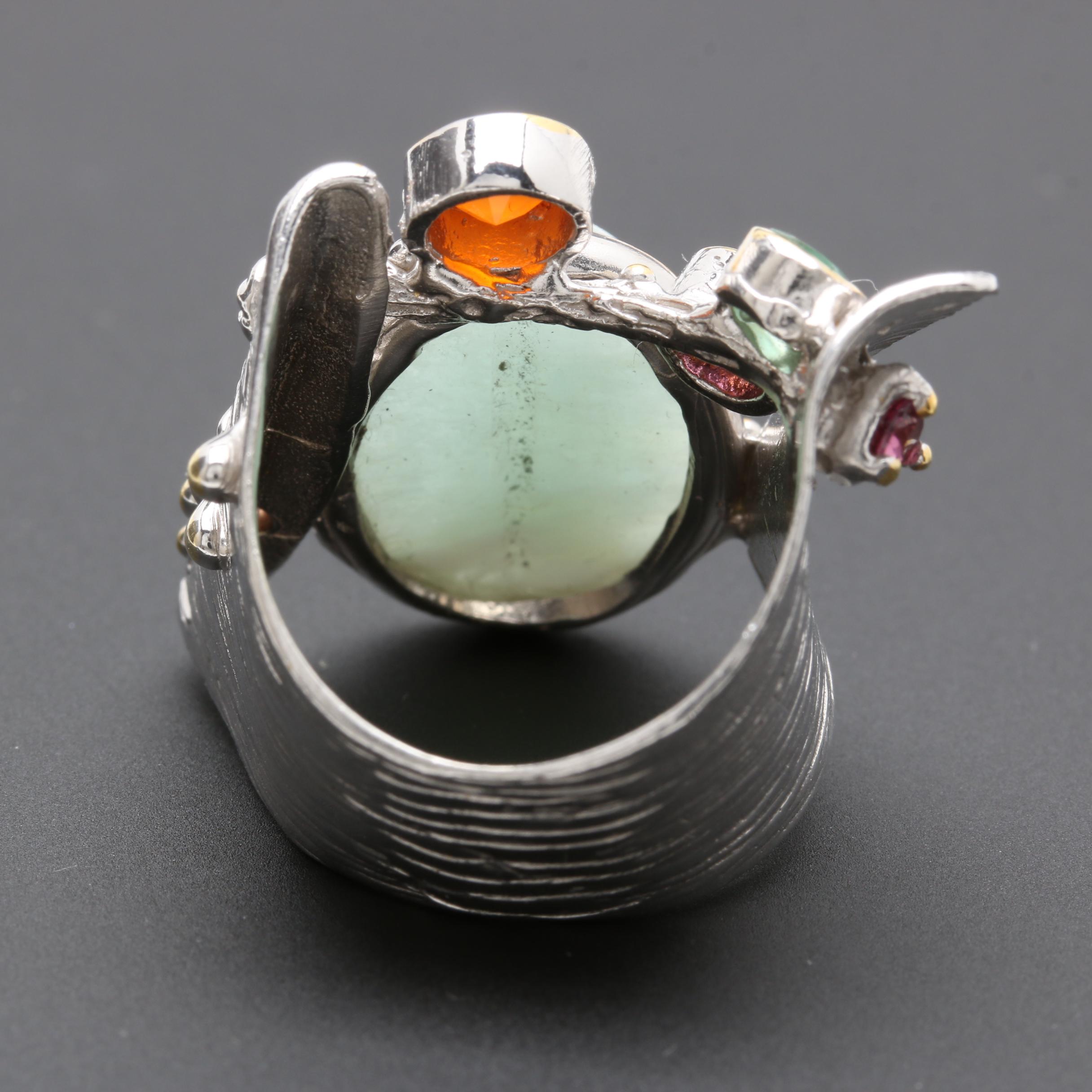 Sterling Silver Jadeite and Gemstone Ring