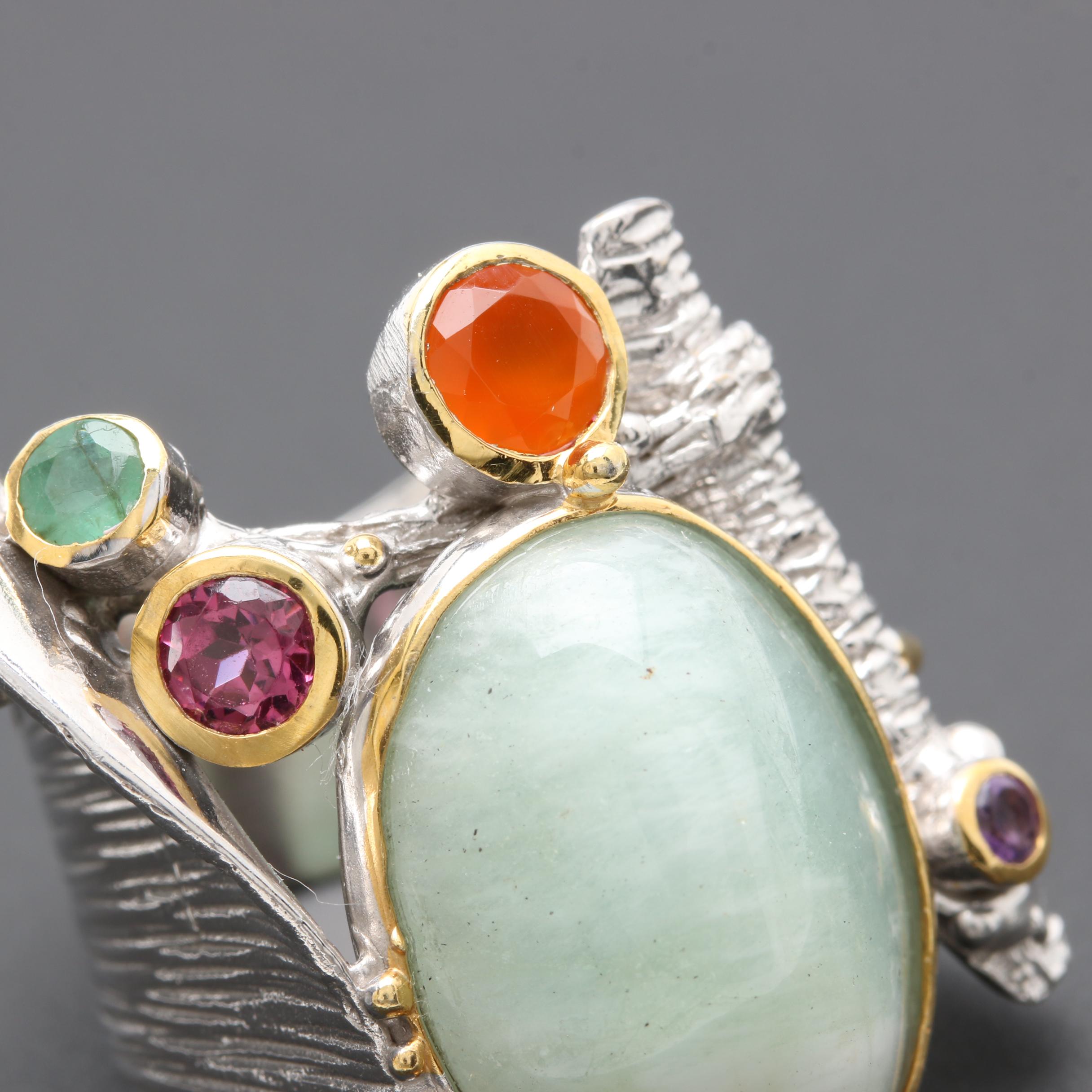 Sterling Silver Jadeite and Gemstone Ring