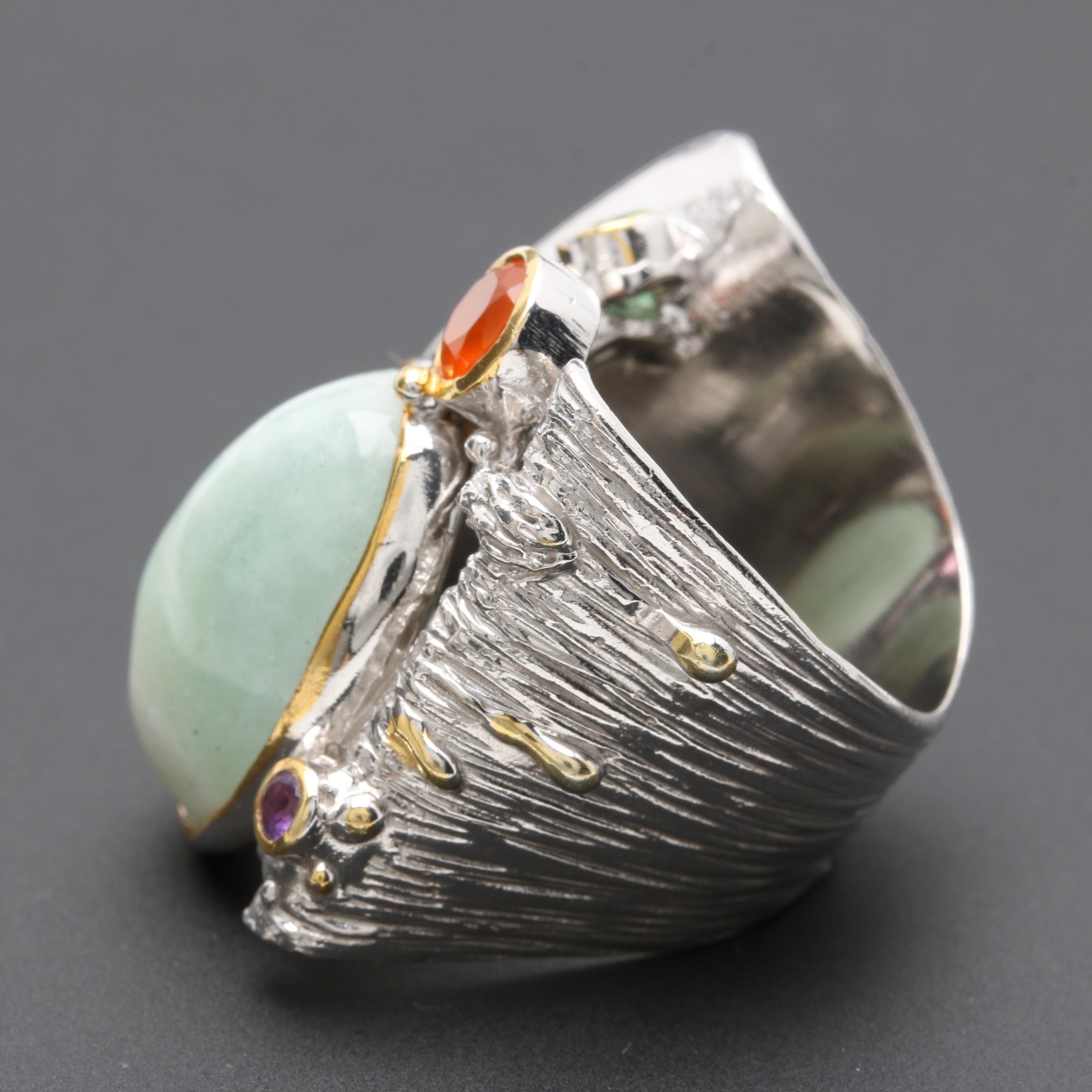 Sterling Silver Jadeite and Gemstone Ring