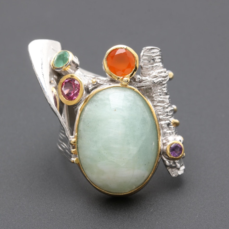 Sterling Silver Jadeite and Gemstone Ring