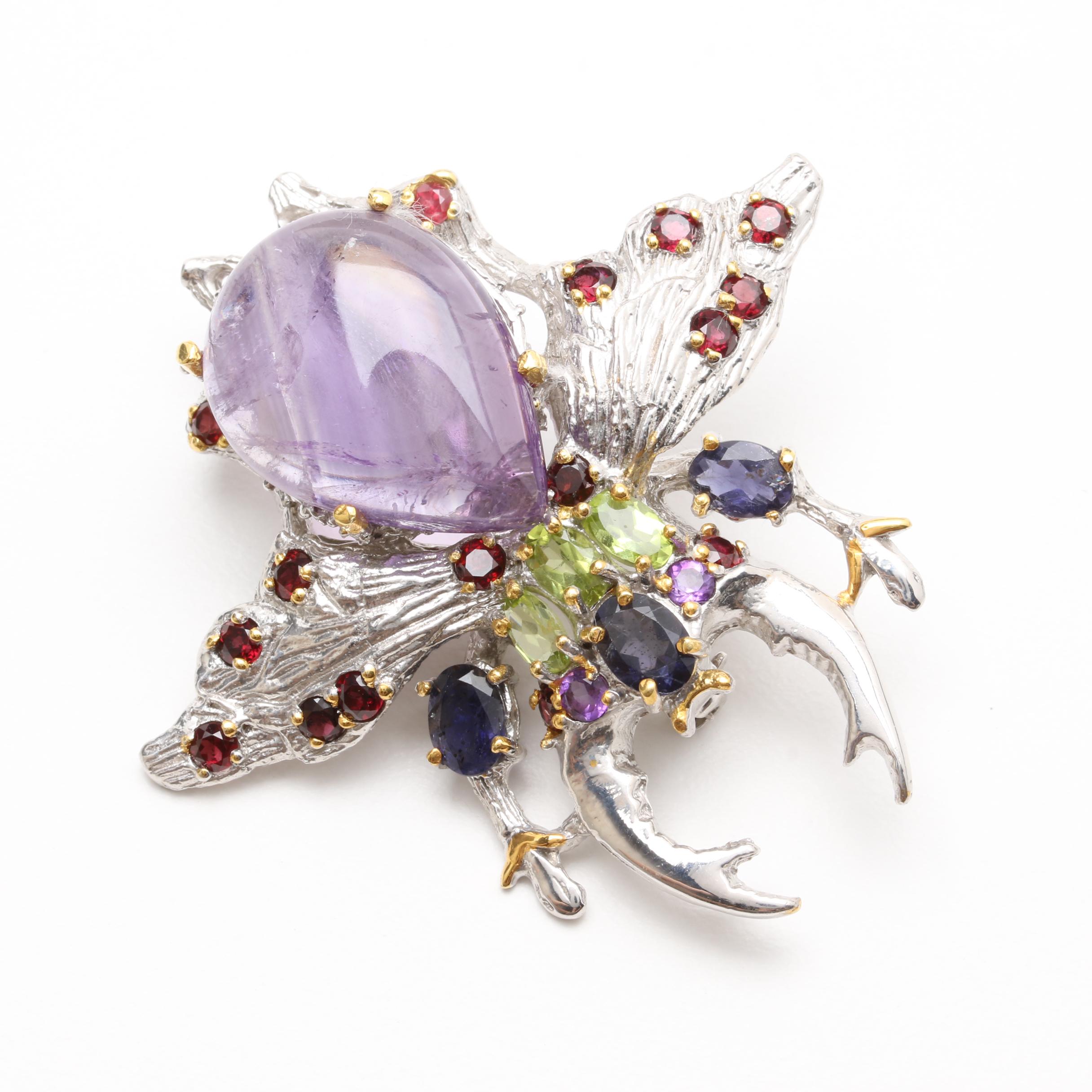 Sterling Silver Amethyst and Gemstone Beetle Brooch