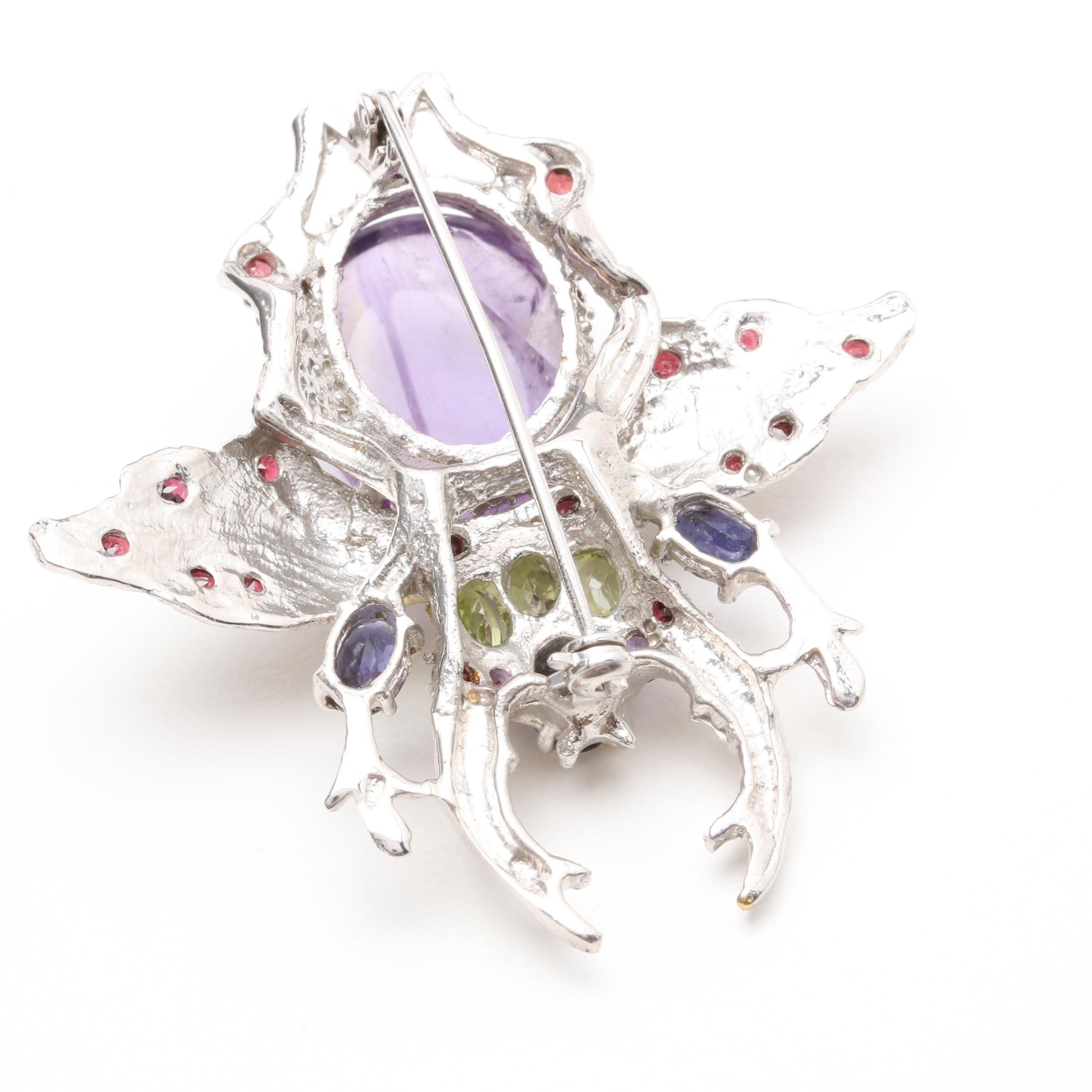 Sterling Silver Amethyst and Gemstone Beetle Brooch