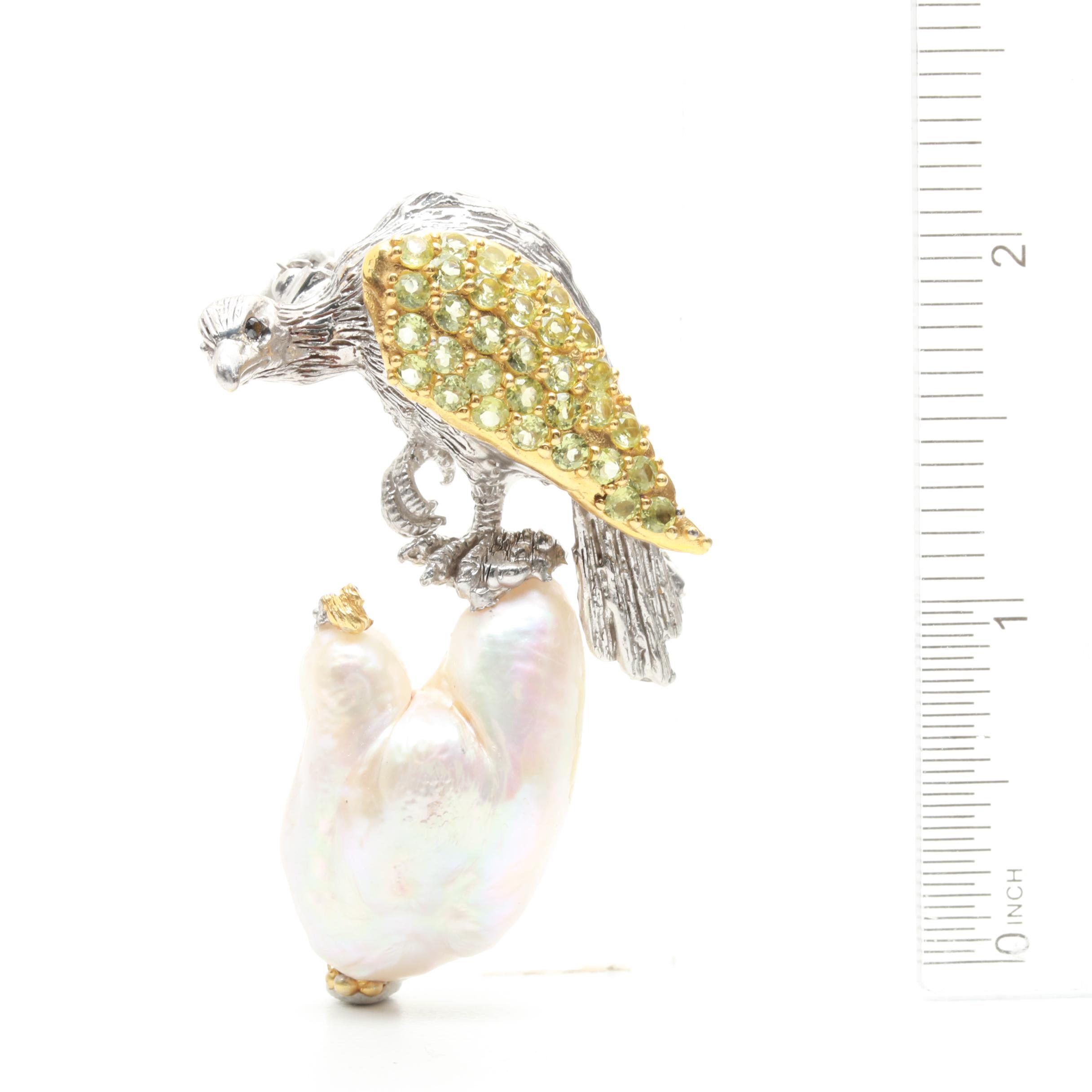 Sterling Silver Cultured Pearl and Gemstone Brooch Assortment