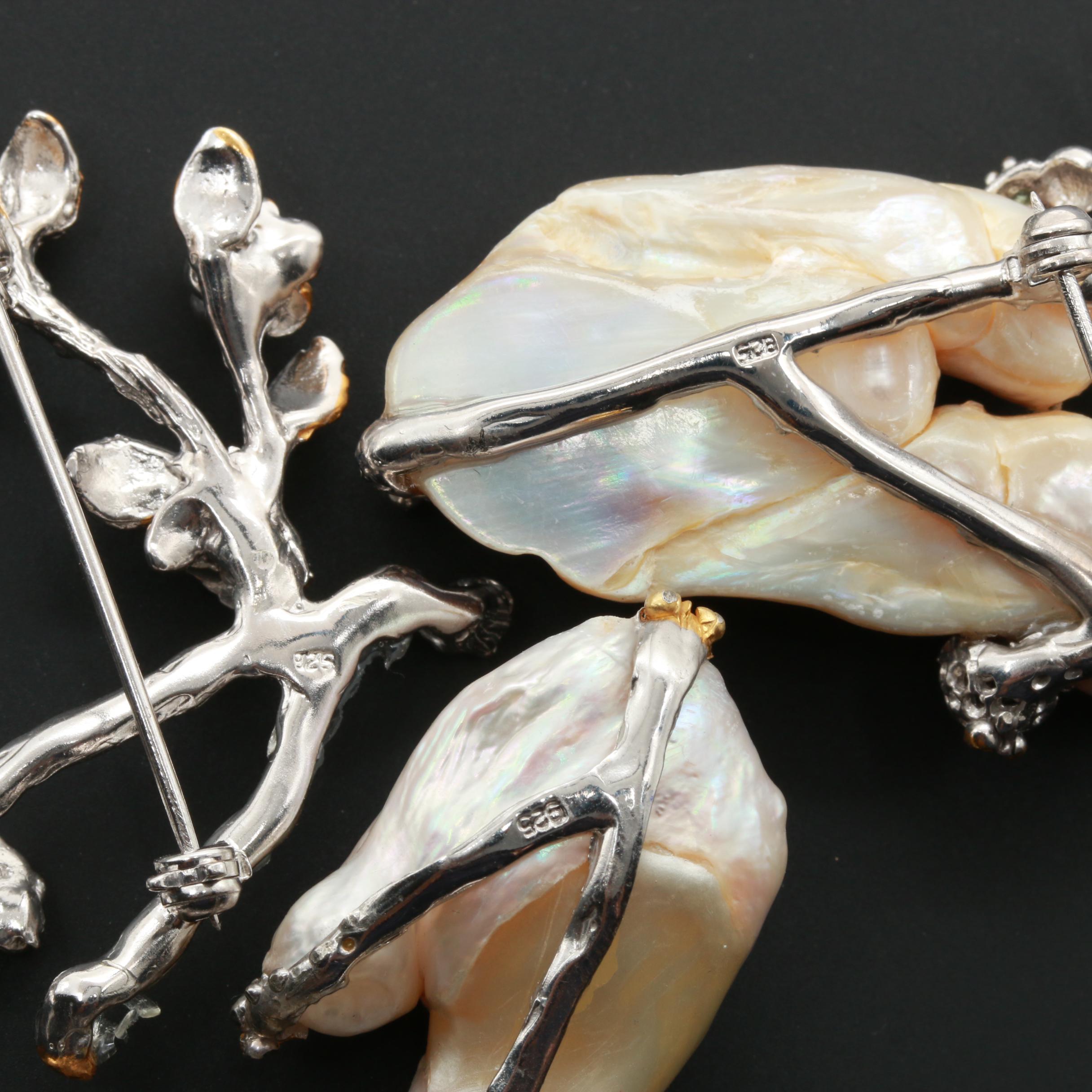 Sterling Silver Cultured Pearl and Gemstone Brooch Assortment