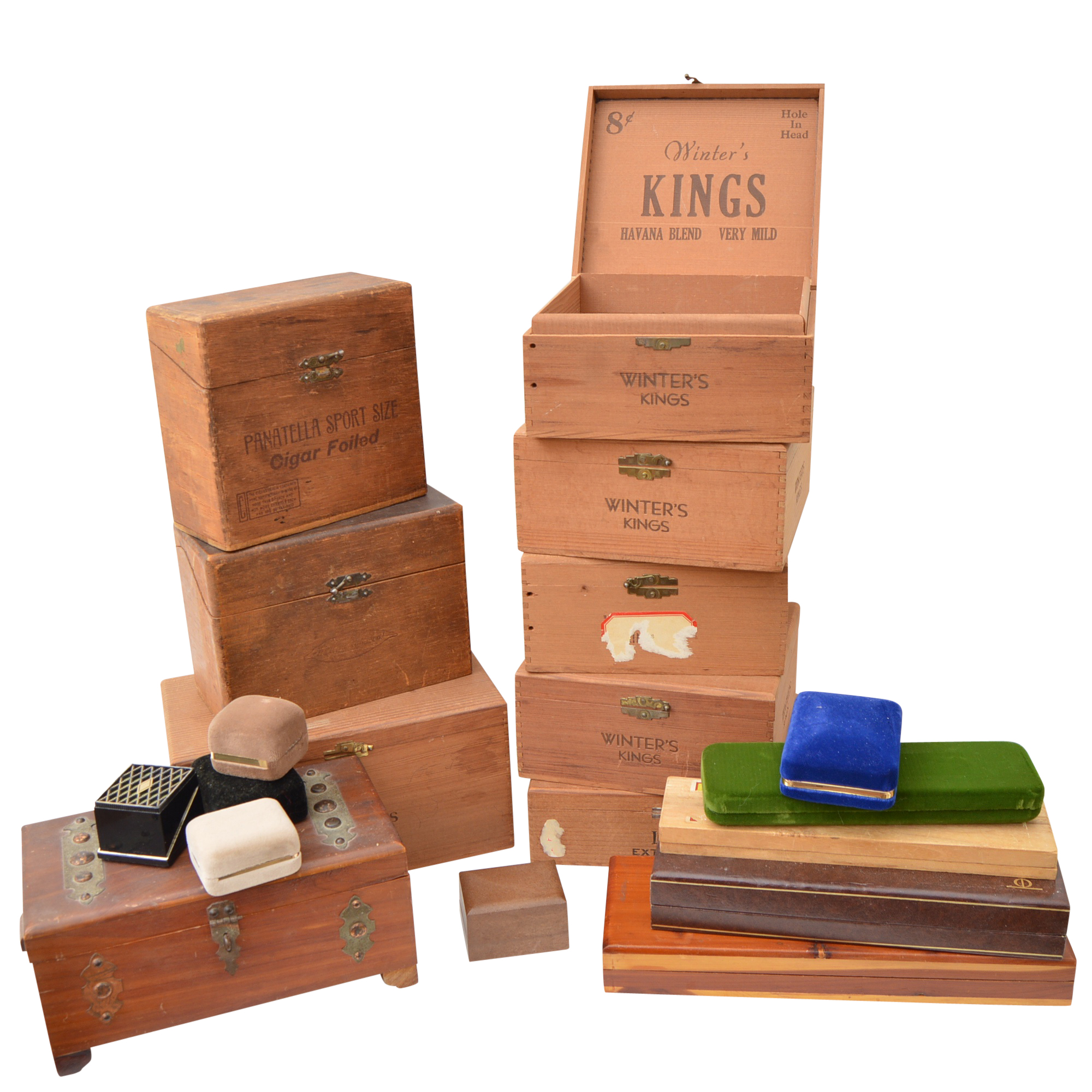 Collection of Wooden Cigar Boxes and Jewelry Cases