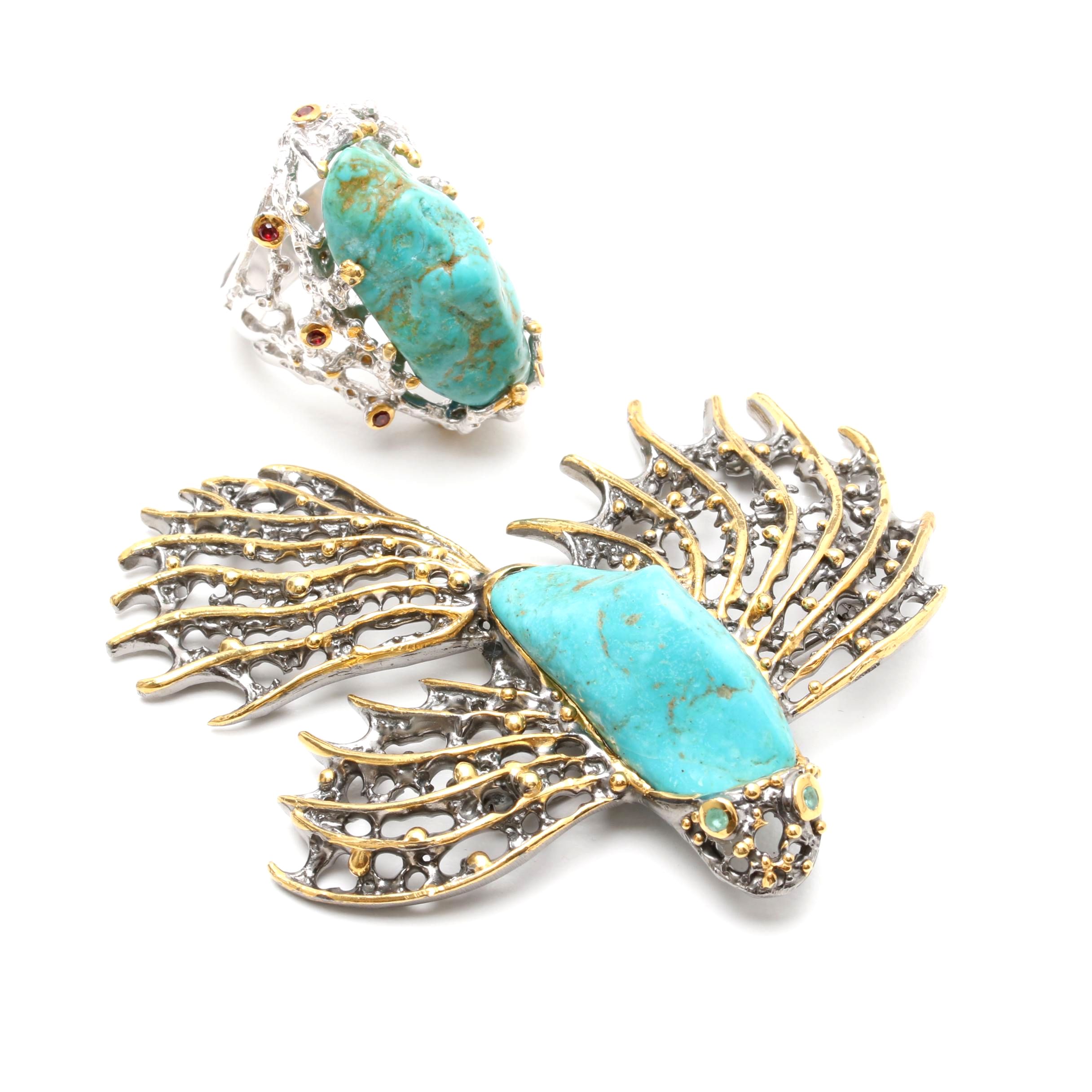 Sterling Silver Openwork Gemstone Jewelry Selection With Stabilized Turquoise