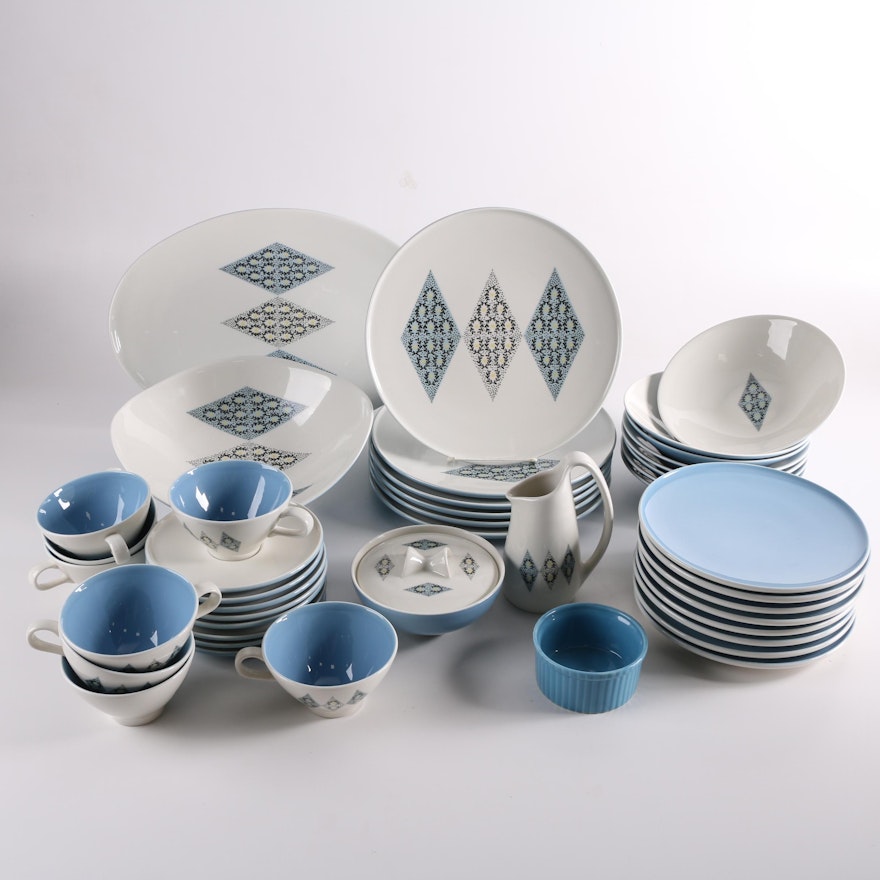 1960's Iroquois "Blue Diamonds" Ceramic Tableware Designed by Ben Seibel