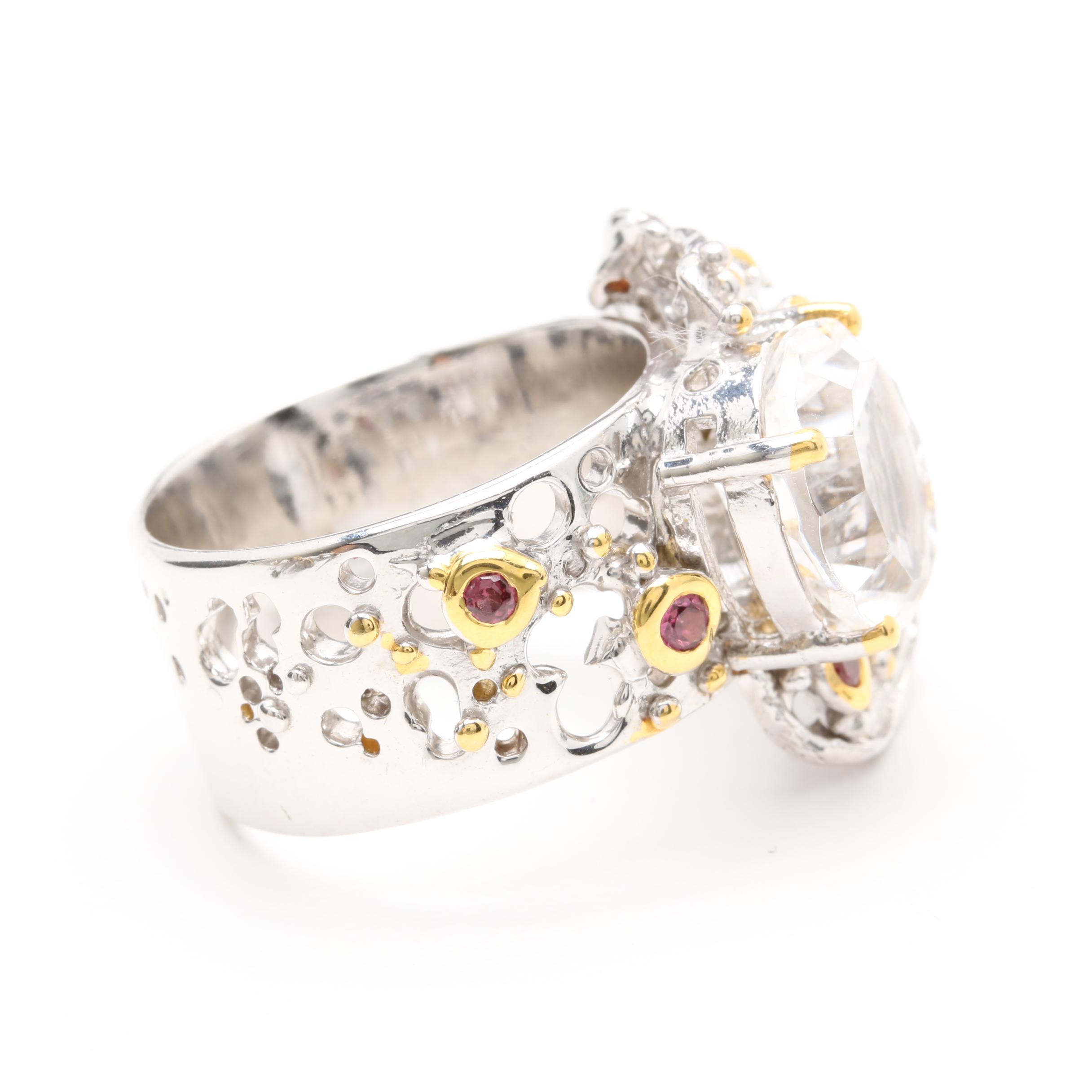 Sterling Silver Quartz, Black Onyx and Garnet Ring and Earrings