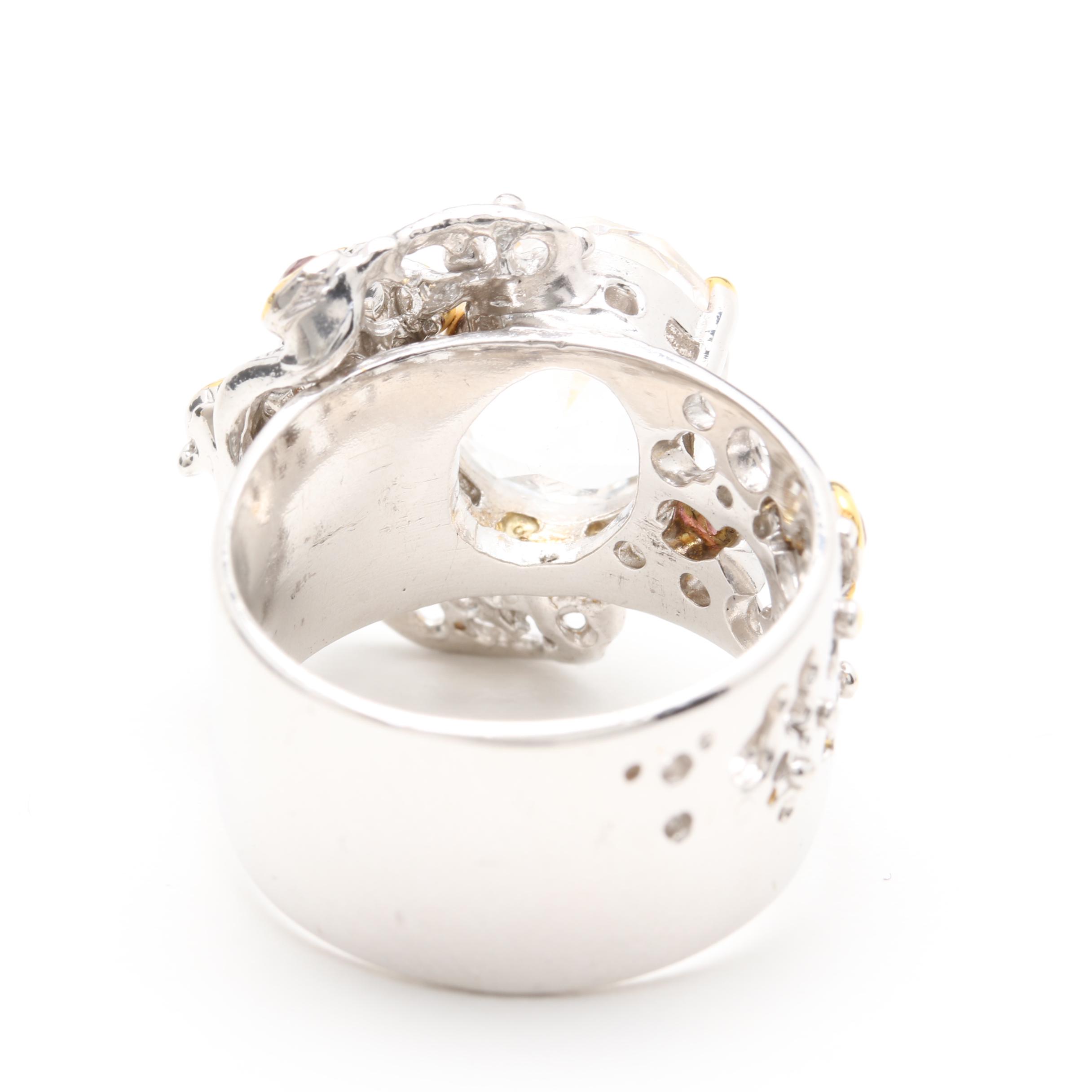 Sterling Silver Quartz, Black Onyx and Garnet Ring and Earrings