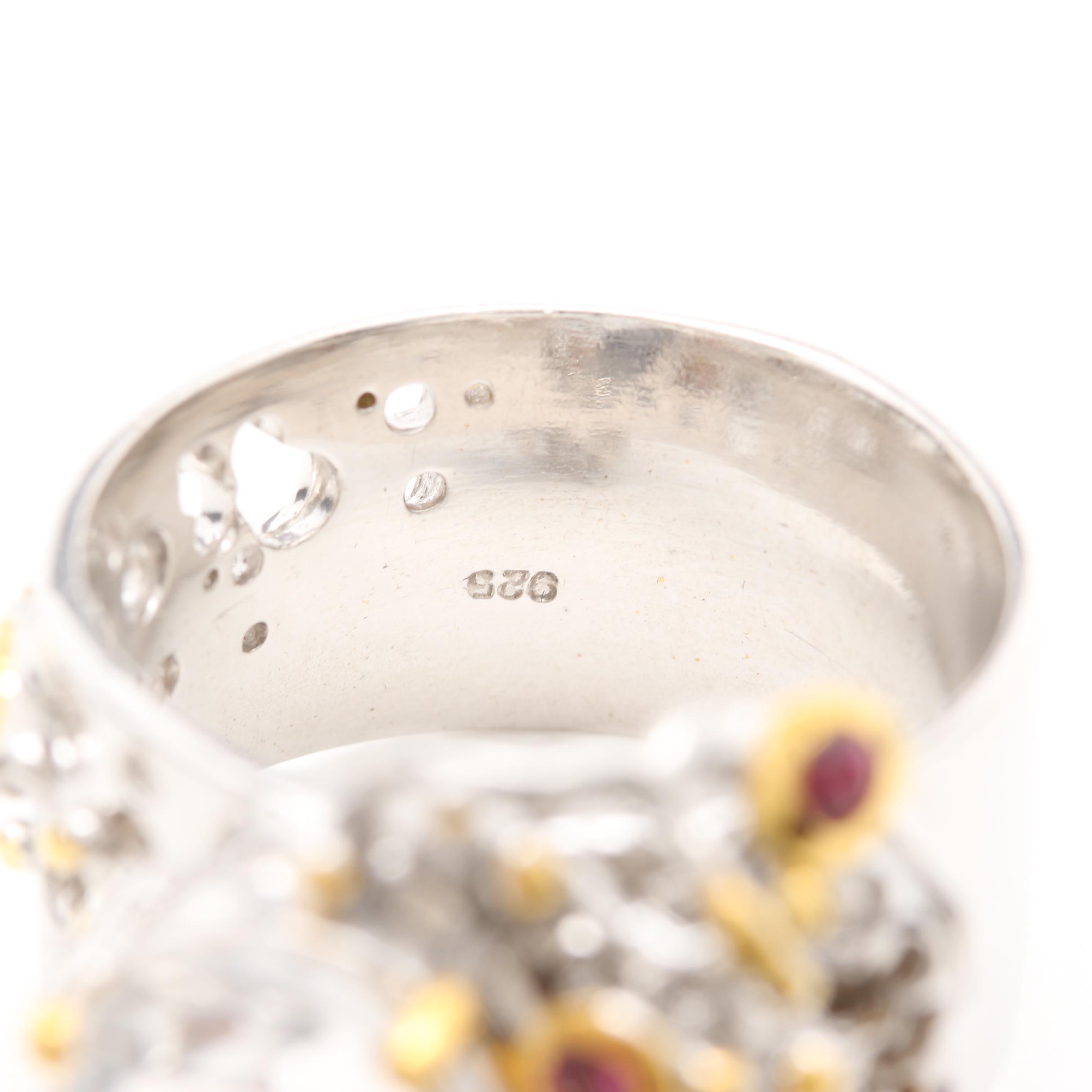 Sterling Silver Quartz, Black Onyx and Garnet Ring and Earrings