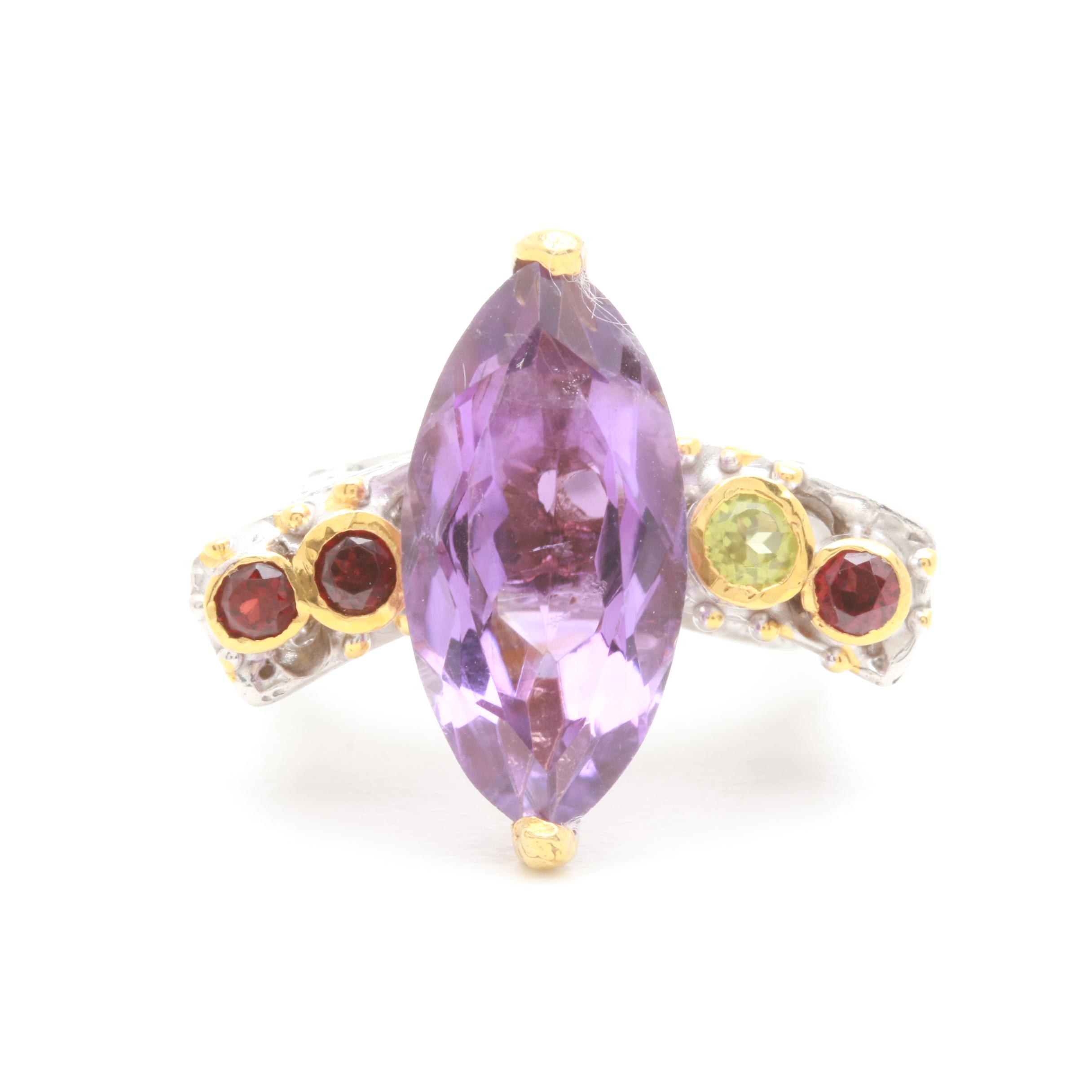 Sterling Silver Amethyst and Gemstone Demi Parure