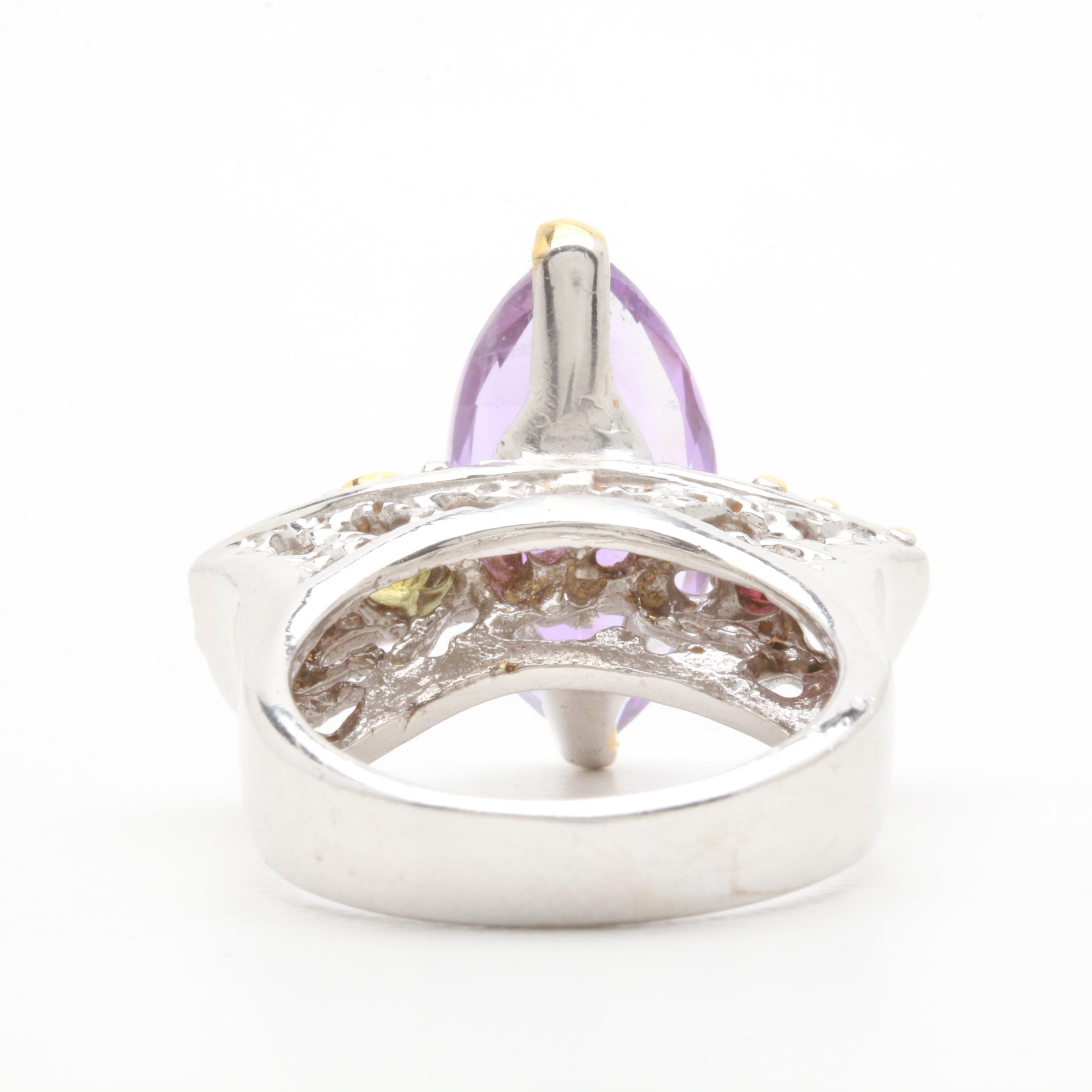 Sterling Silver Amethyst and Gemstone Demi Parure