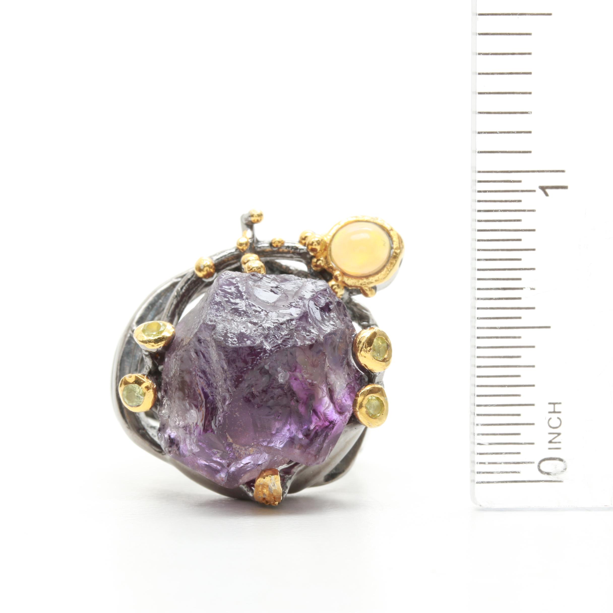 Sterling Silver Amethyst, Opal, and Peridot Demi Parure