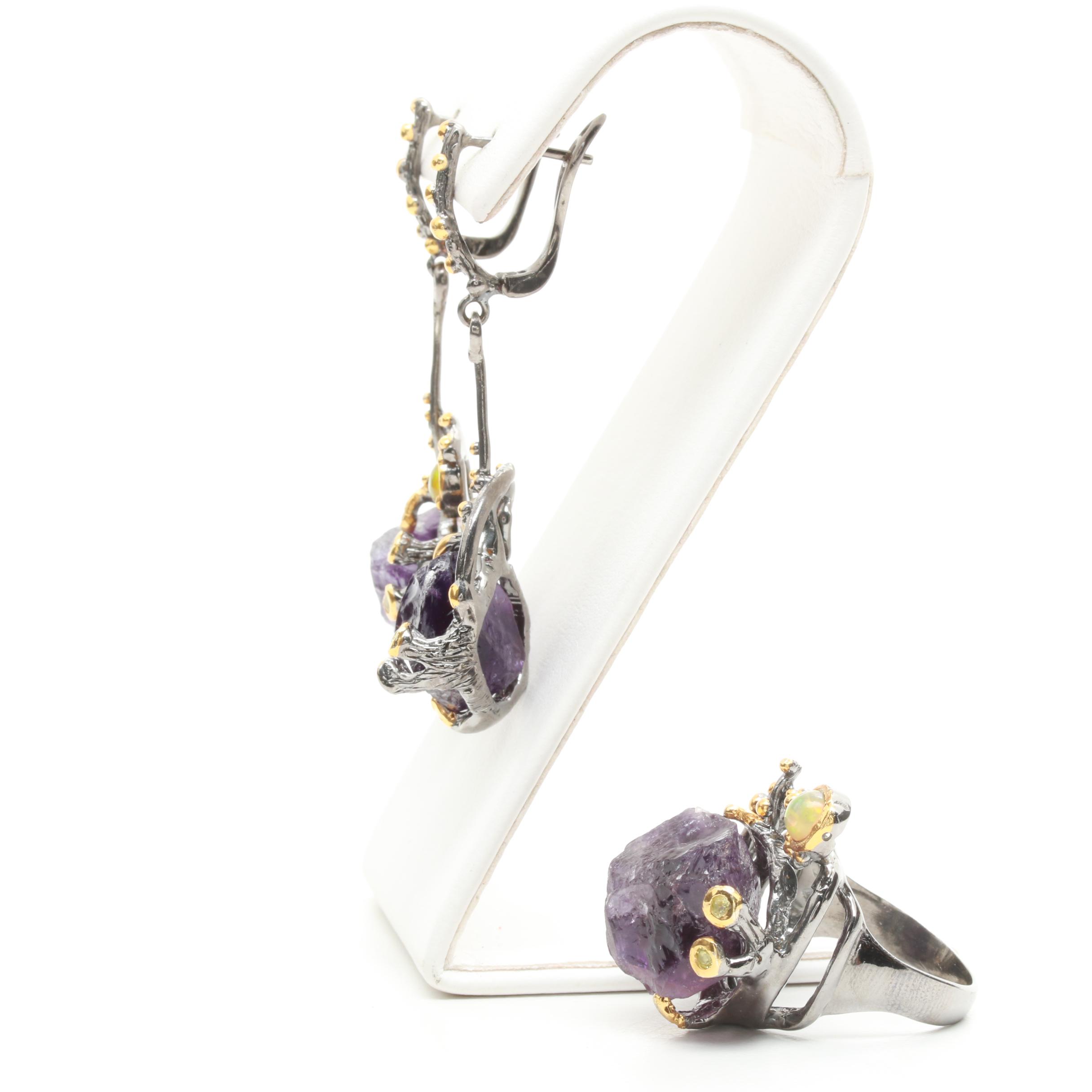 Sterling Silver Amethyst, Opal, and Peridot Demi Parure