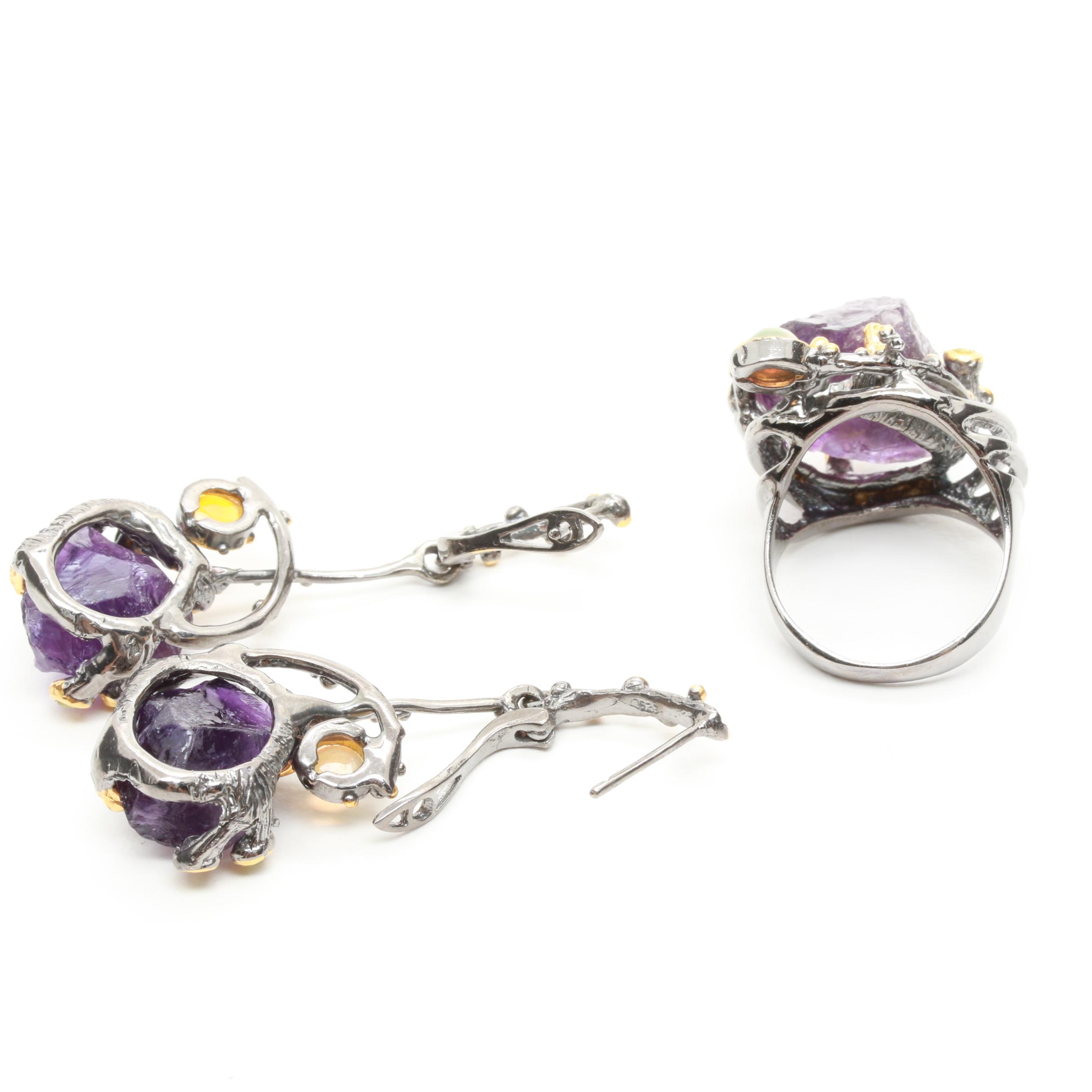 Sterling Silver Amethyst, Opal, and Peridot Demi Parure