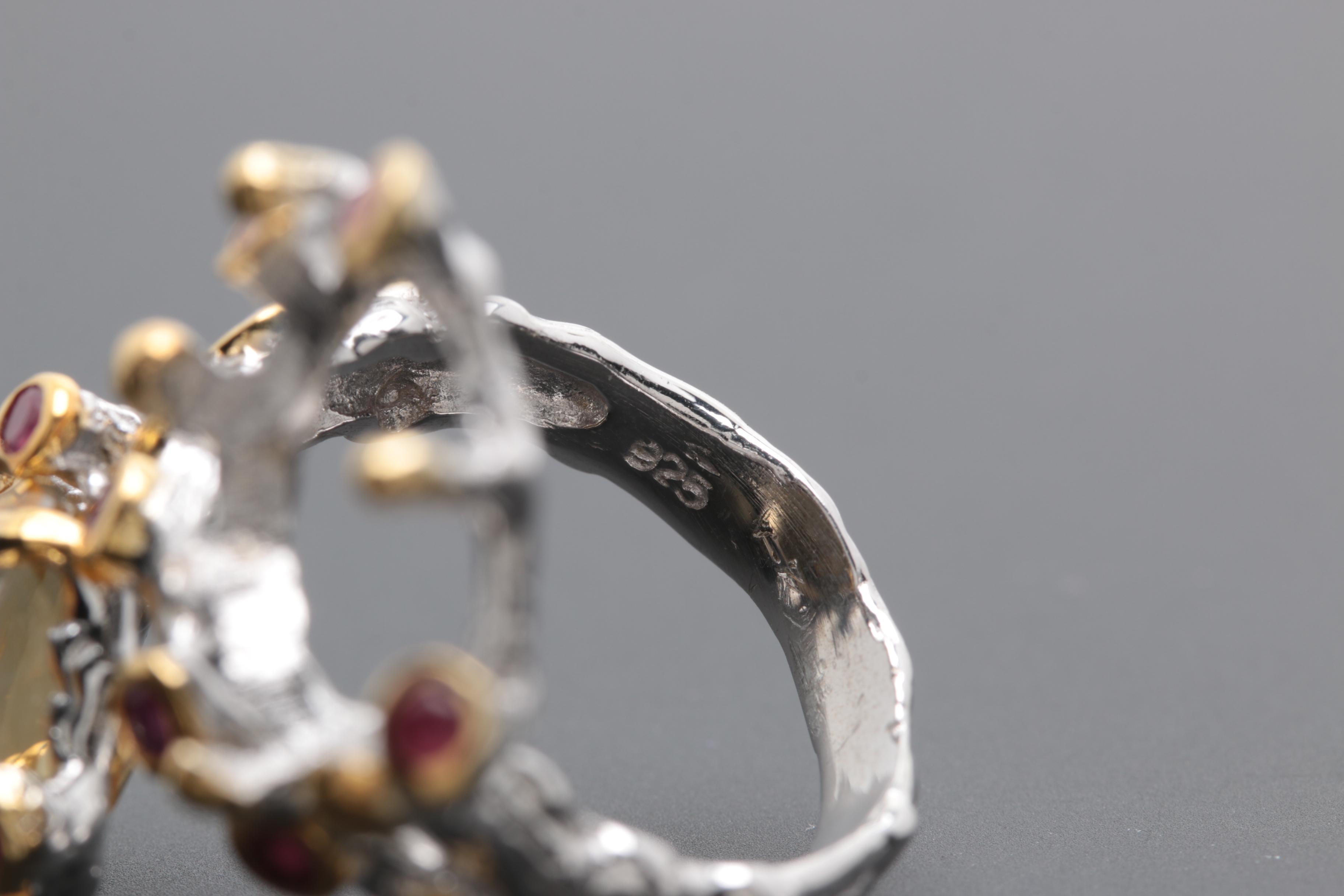 Sterling Silver Multi-Gemstone Abstract Ring and Earrings with Citrine