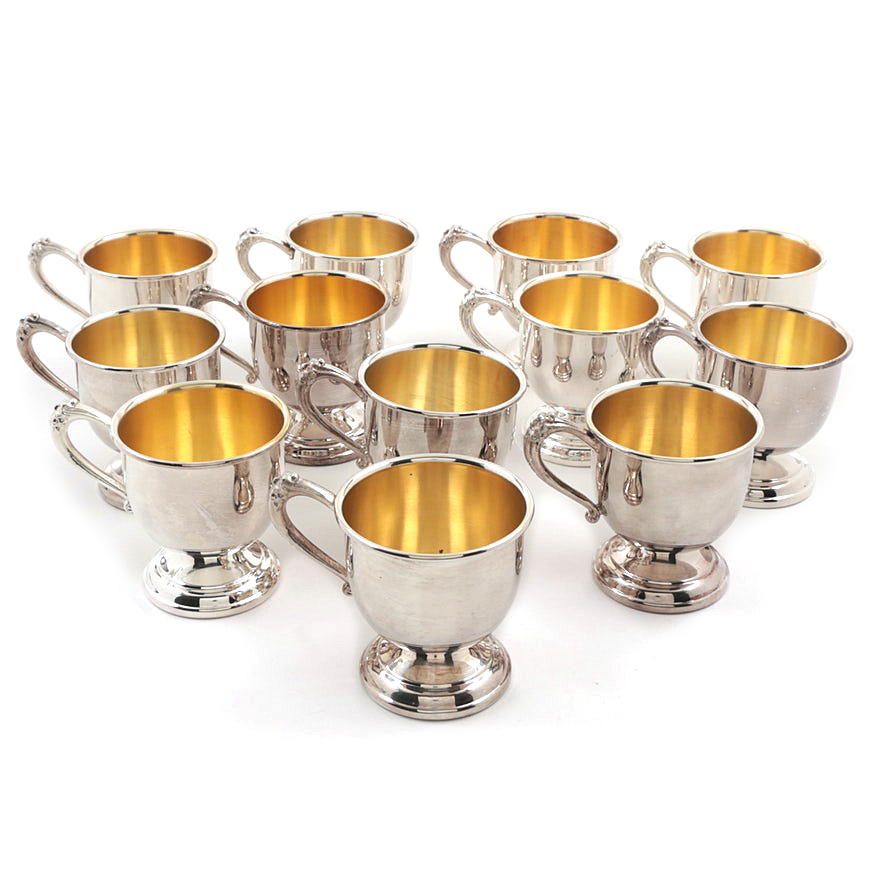 Set of Twelve Sheridan Silver Plate Handled Punch Cups