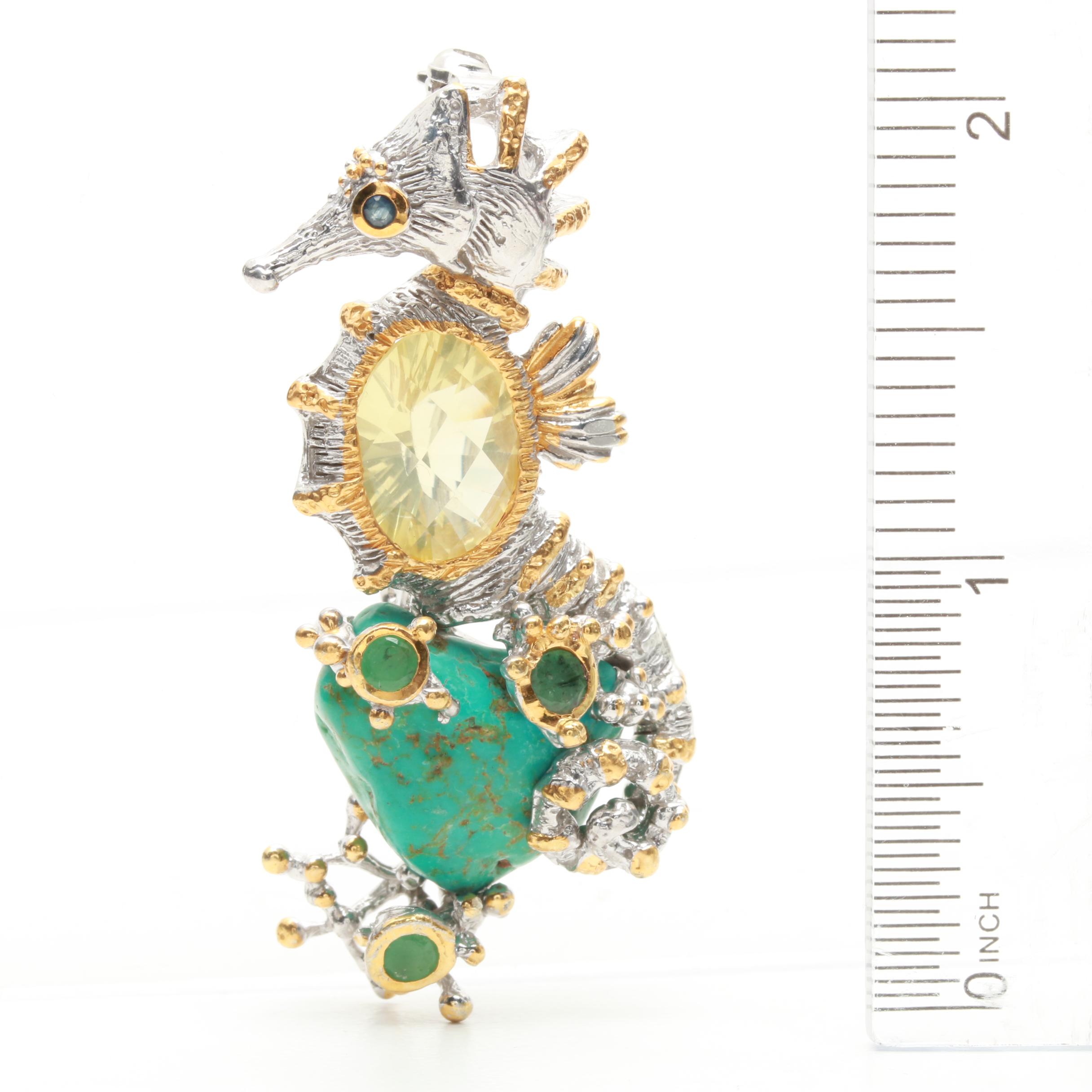 Sterling Silver Brooch Assortment Including Amethyst, Turquoise, and Quartz