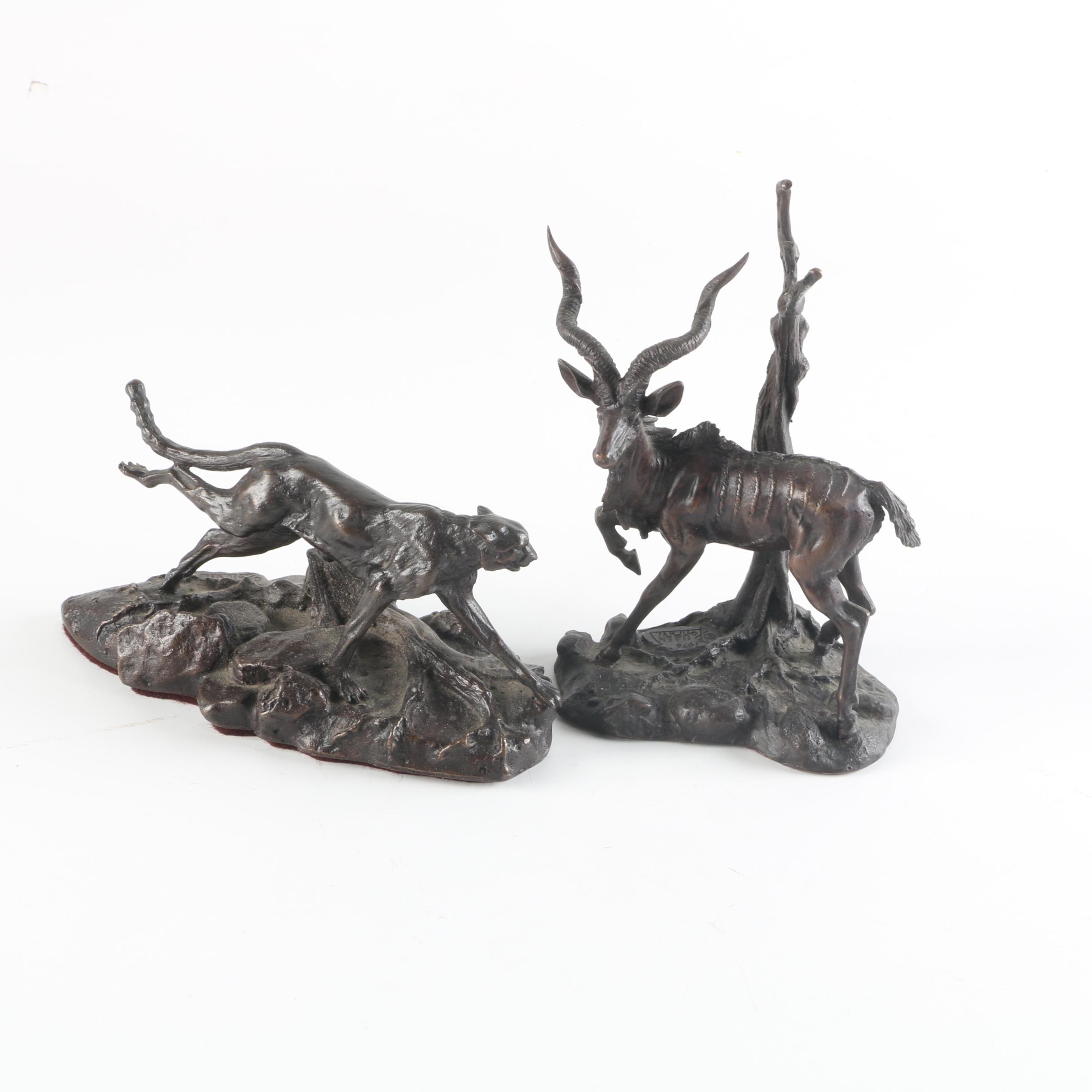 Franklin Mint Bronze Figurines of Greater Kudu and Cheetah