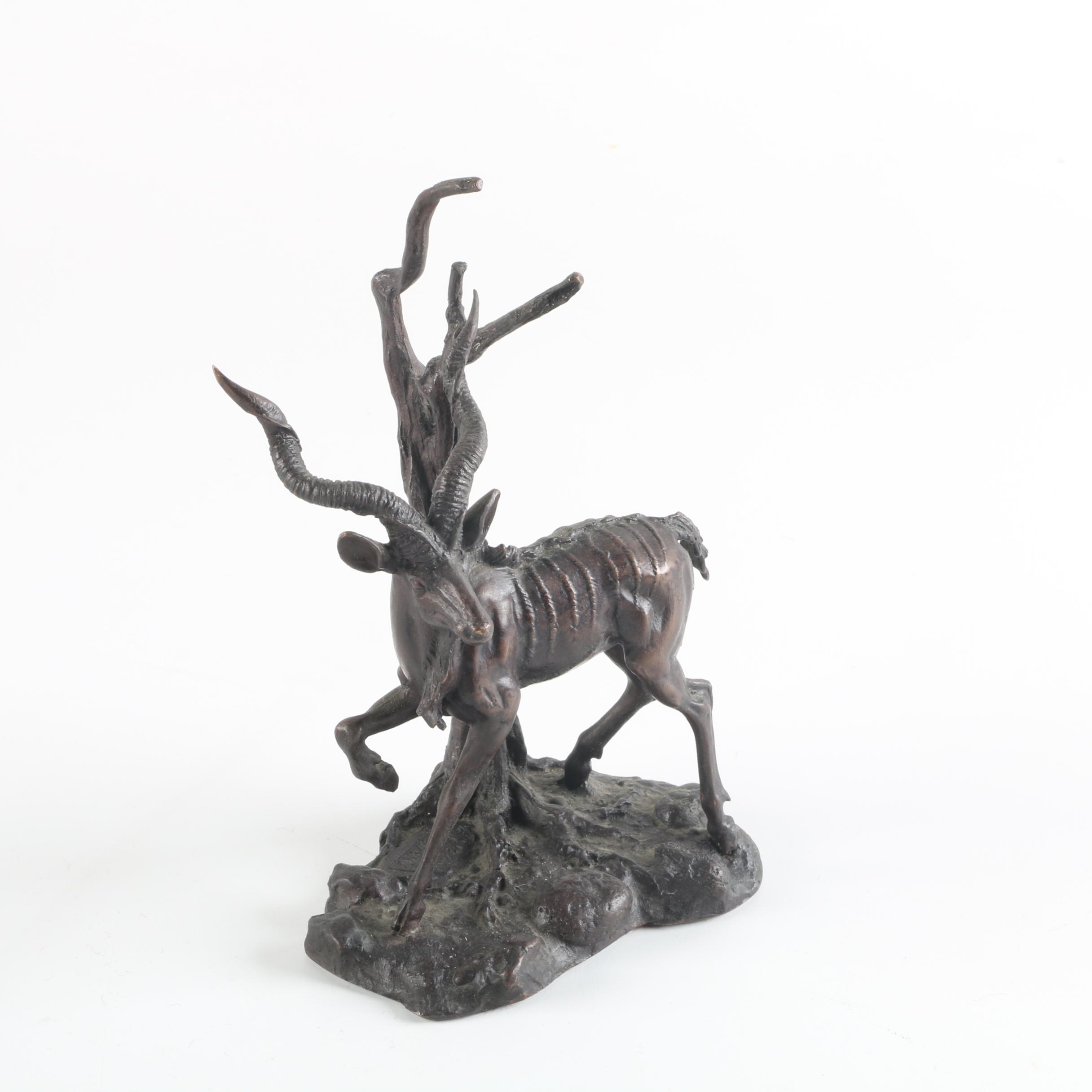Franklin Mint Bronze Figurines of Greater Kudu and Cheetah
