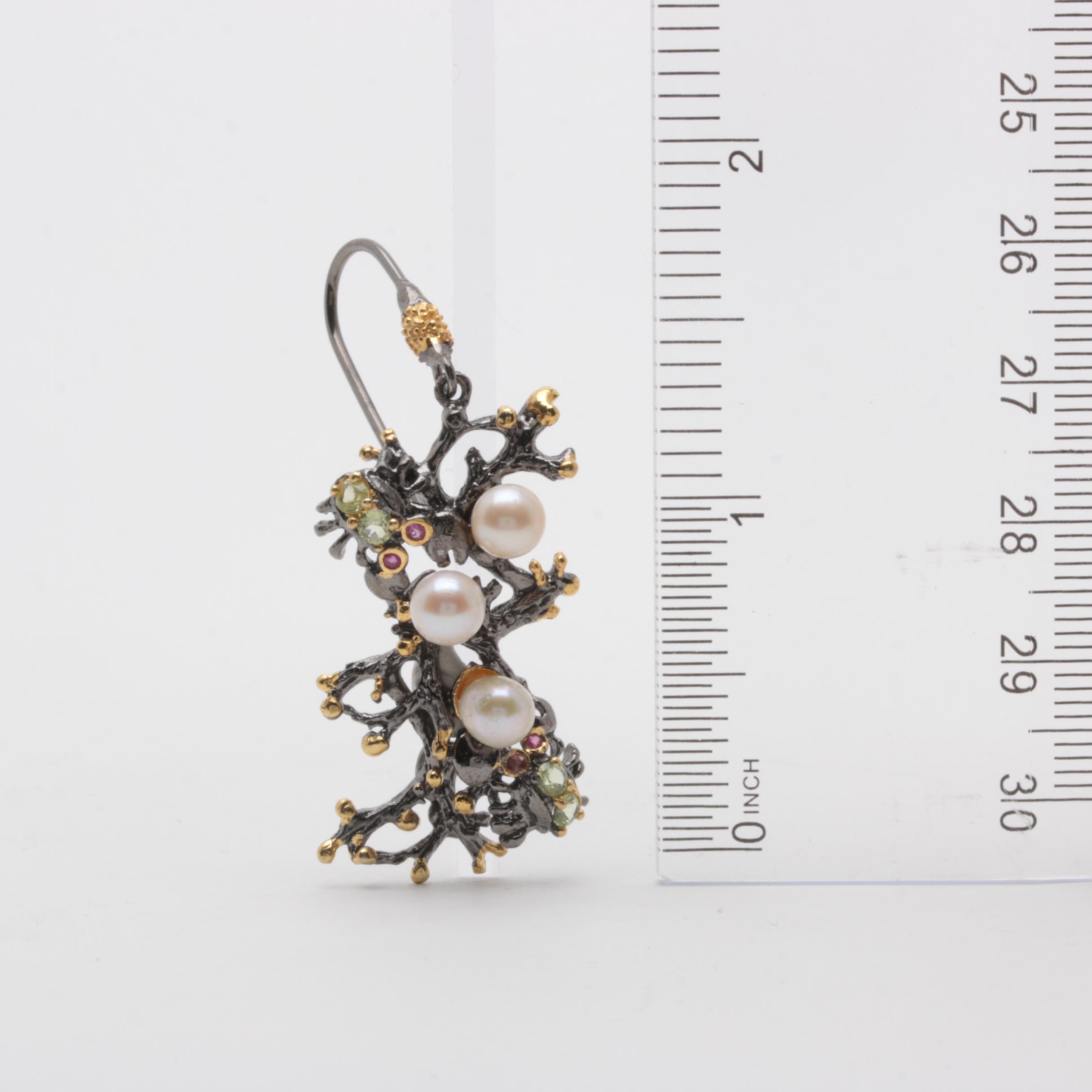 Sterling Silver Cultured Pearl, Rhodolite Garnet and Sapphire Jewelry