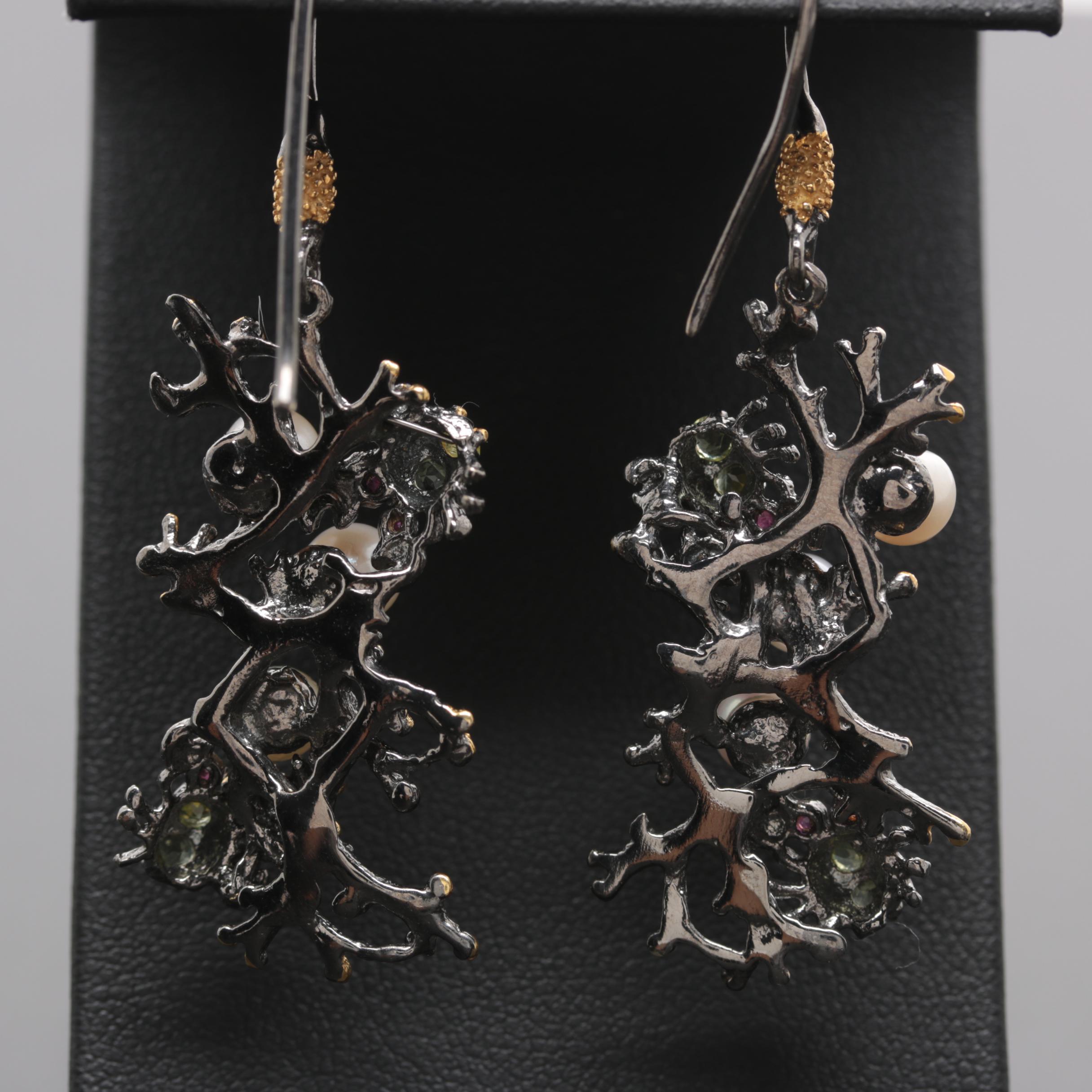 Sterling Silver Cultured Pearl, Rhodolite Garnet and Sapphire Jewelry