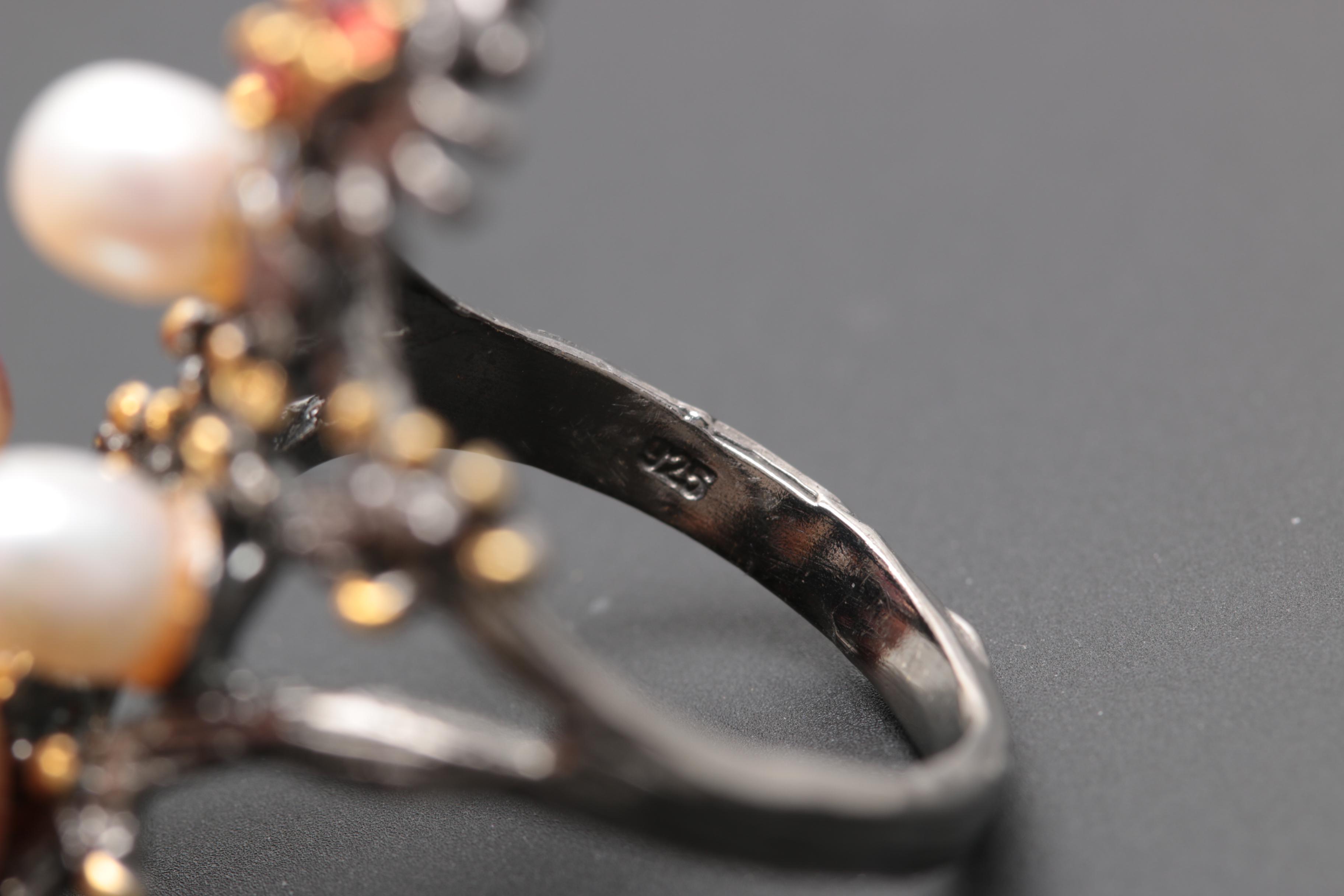 Sterling Silver Cultured Pearl, Rhodolite Garnet and Sapphire Jewelry