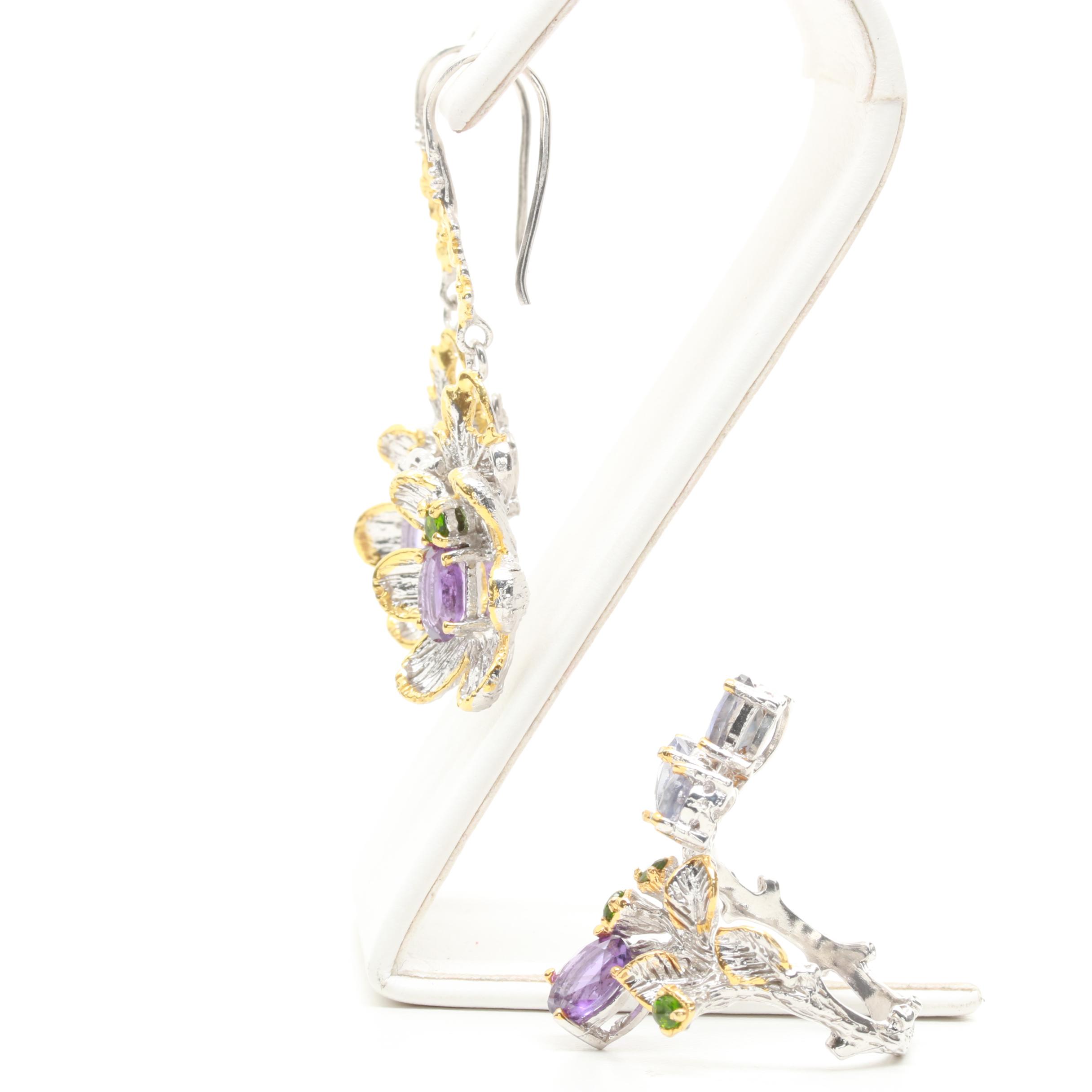 Sterling Silver Amethyst, Citrine, Chrome Diopside, and Iolite Demi Parure