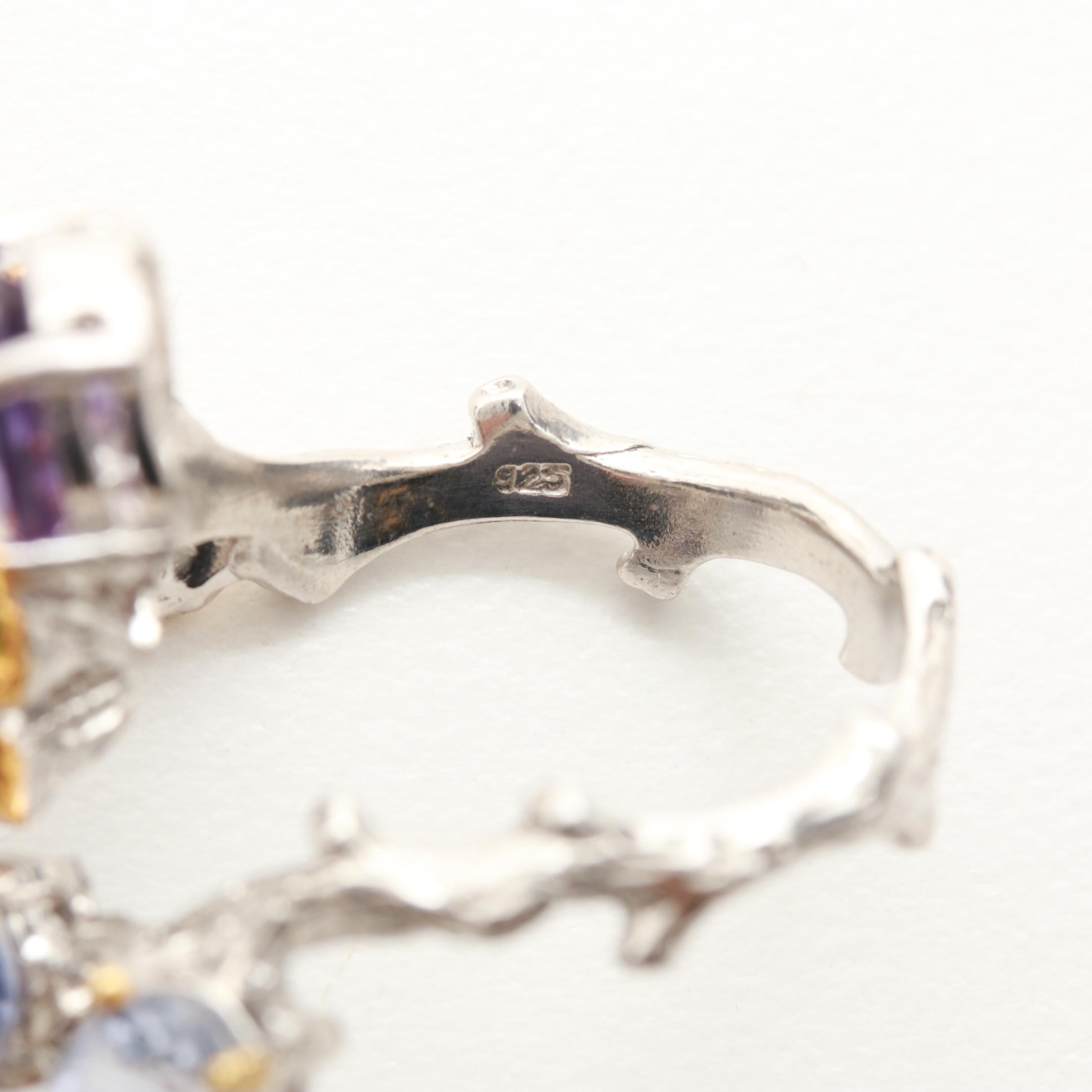 Sterling Silver Amethyst, Citrine, Chrome Diopside, and Iolite Demi Parure