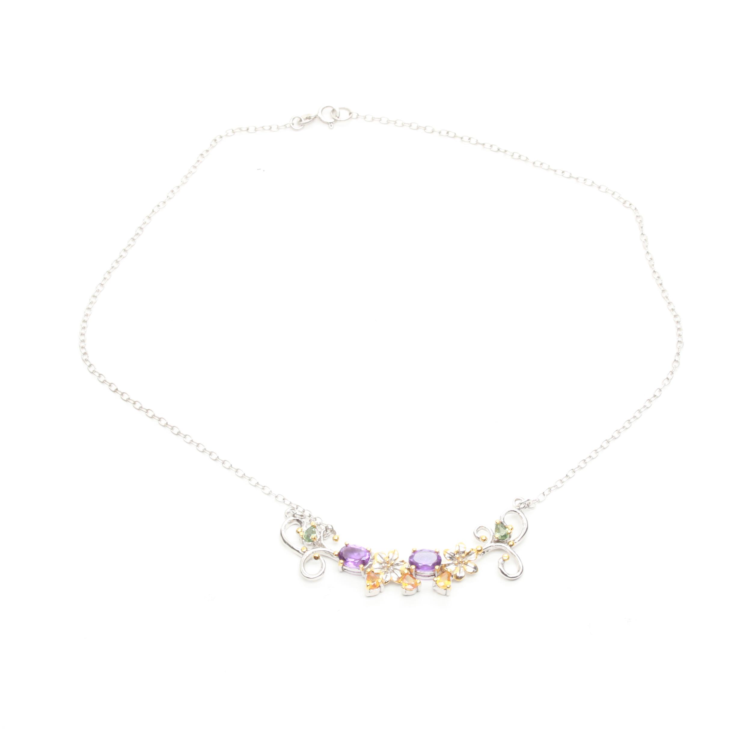 Sterling Silver Amethyst, Citrine, Chrome Diopside, and Iolite Demi Parure