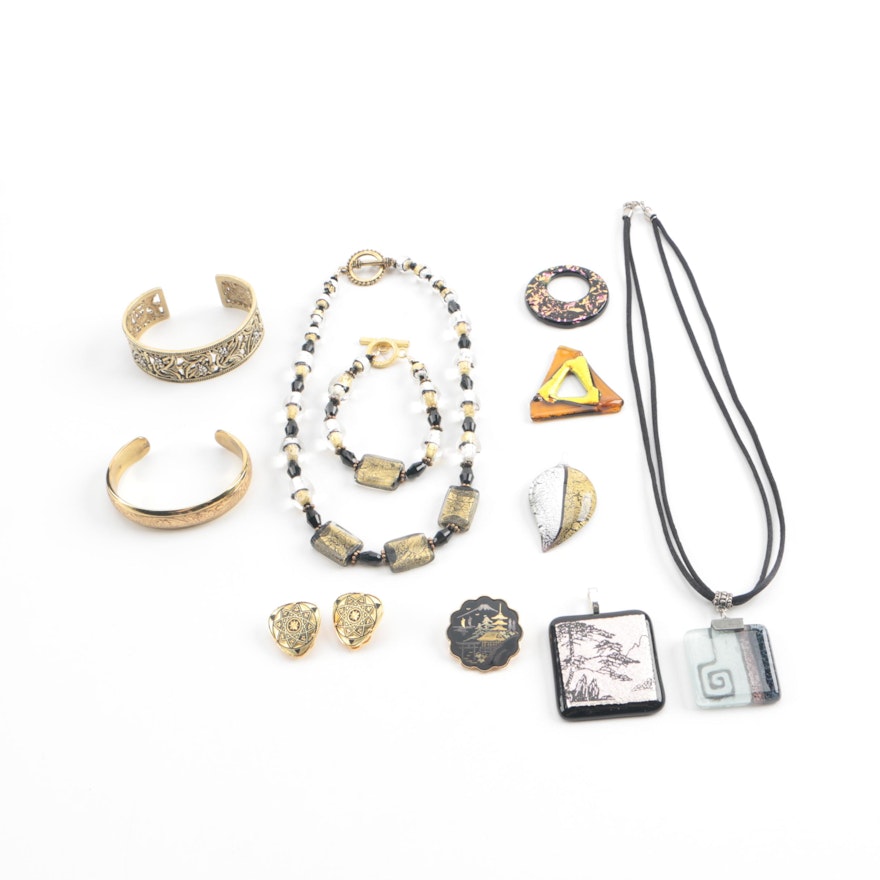 Gold Tone Foilback and Dichroic Glass Jewelry Assortment