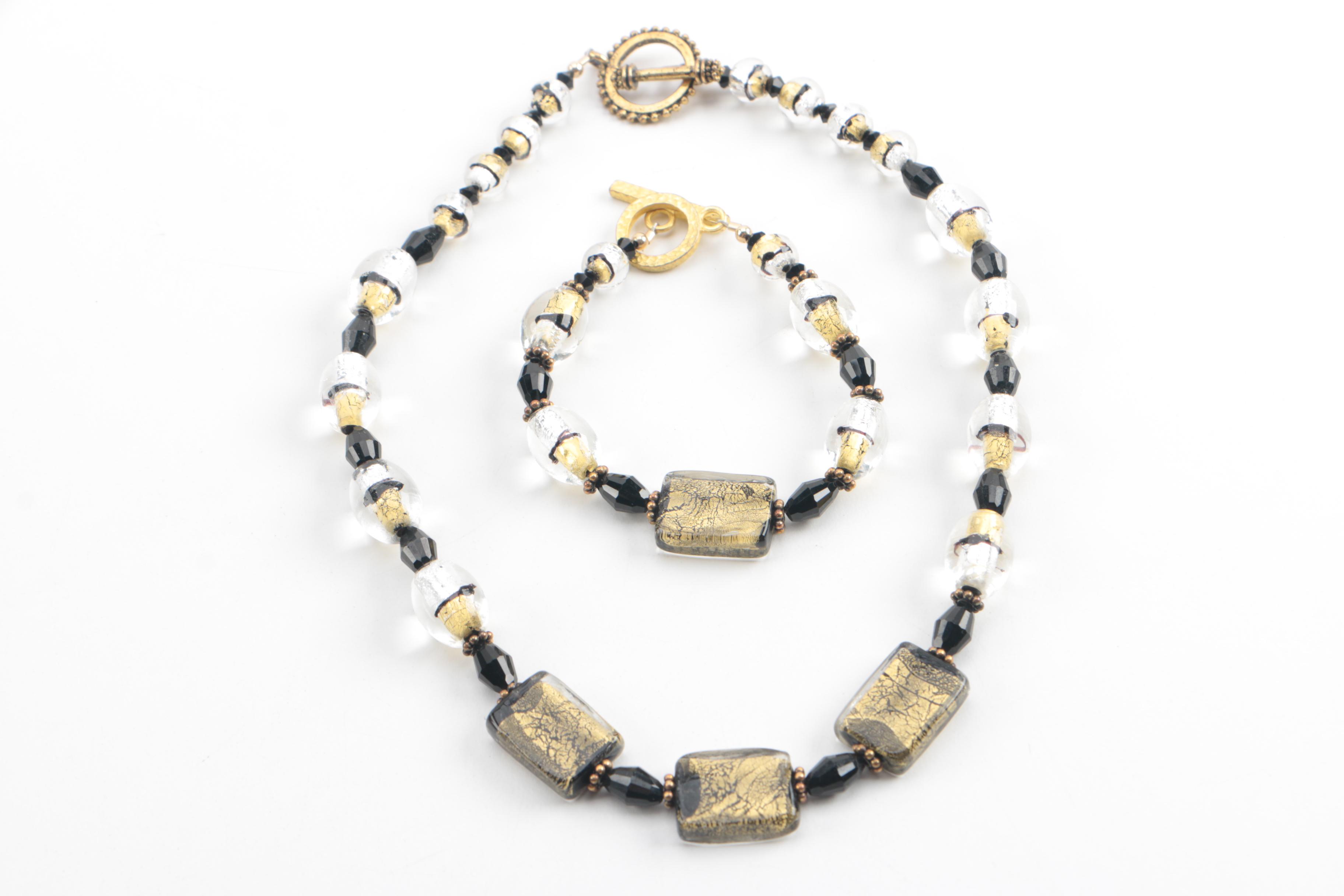 Gold Tone Foilback and Dichroic Glass Jewelry Assortment