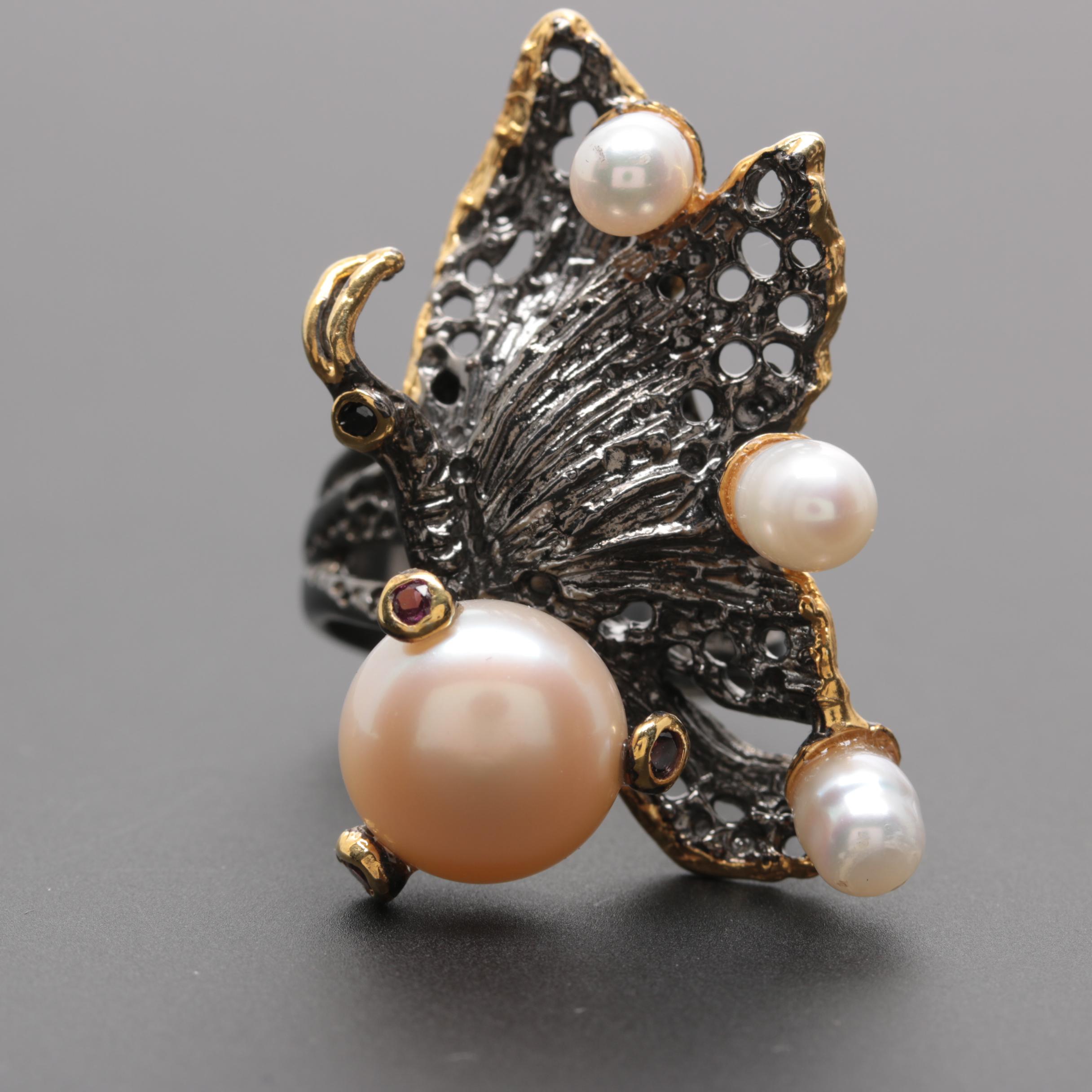 Sterling Silver Cultured Pearl, Rhodolite Garnet and Peridot Jewelry