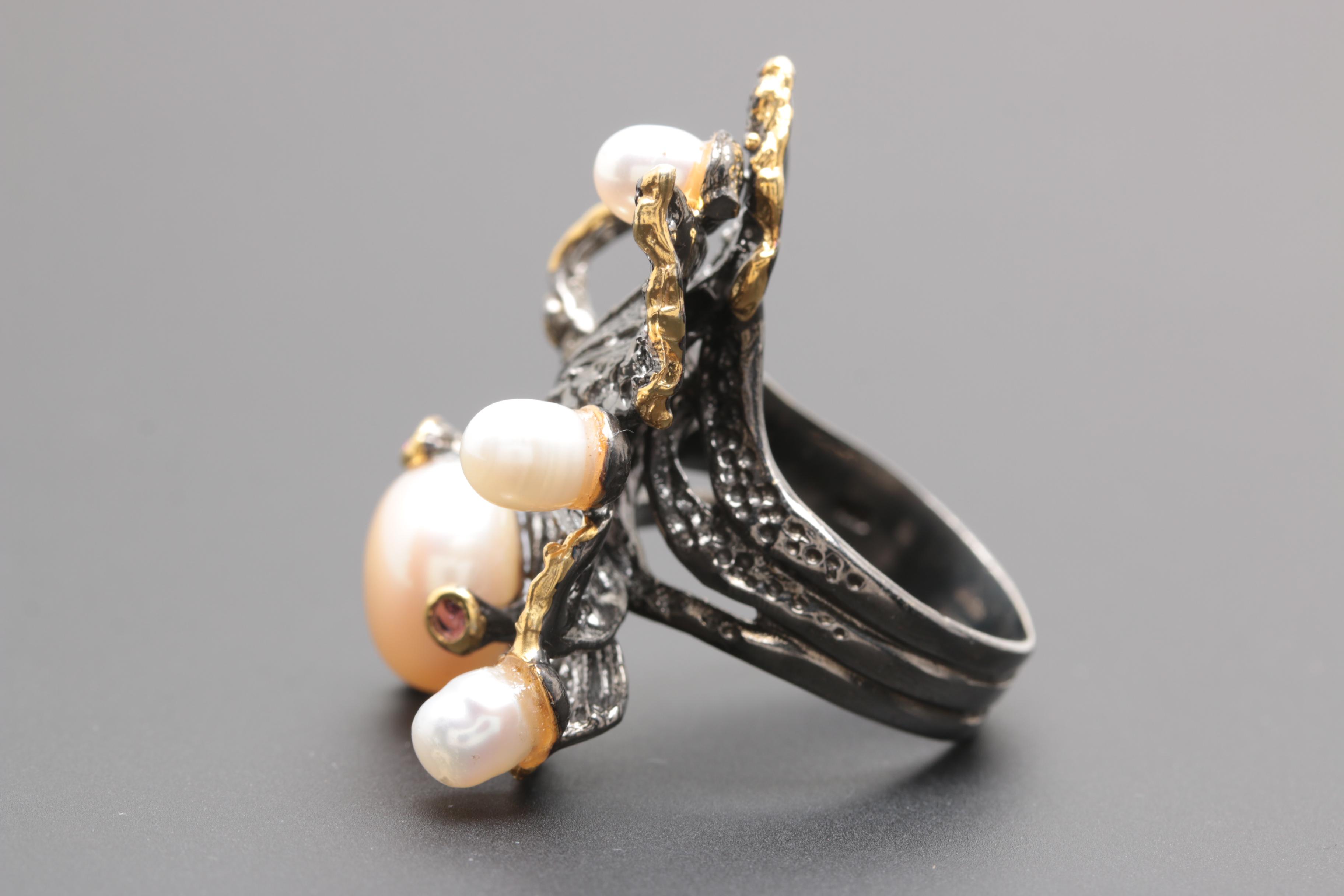 Sterling Silver Cultured Pearl, Rhodolite Garnet and Peridot Jewelry