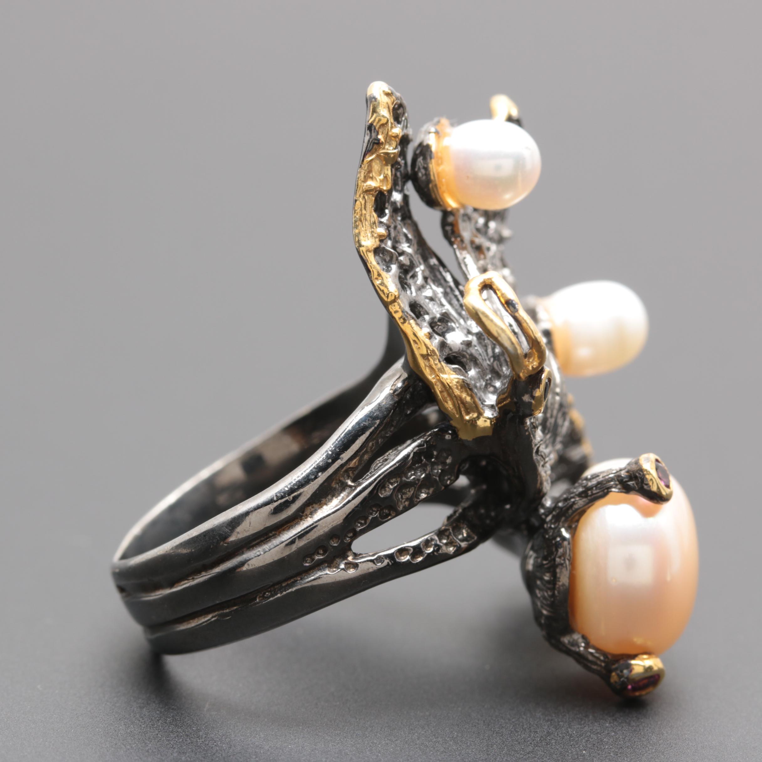 Sterling Silver Cultured Pearl, Rhodolite Garnet and Peridot Jewelry