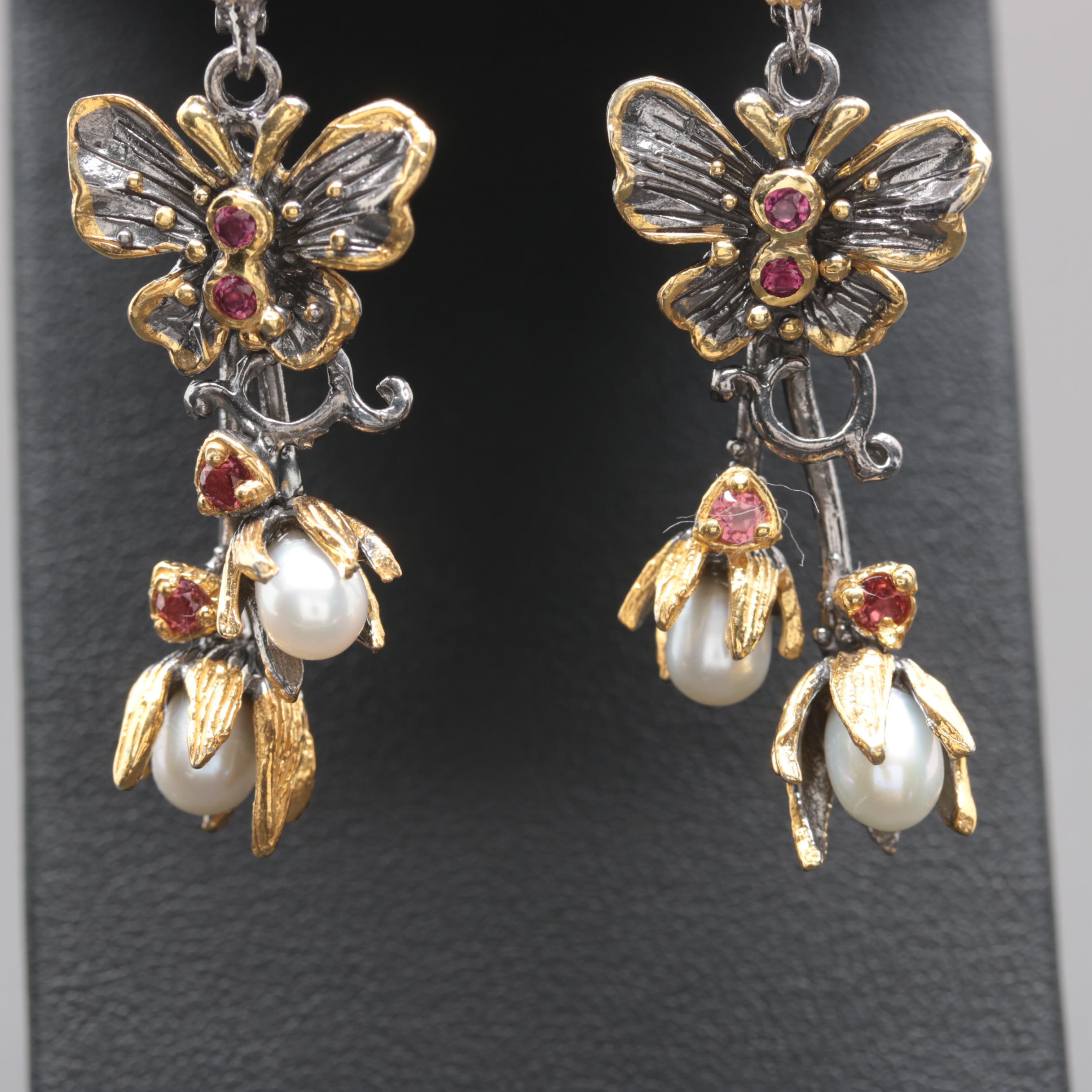 Sterling Silver Cultured Pearl, Rhodolite Garnet and Peridot Jewelry