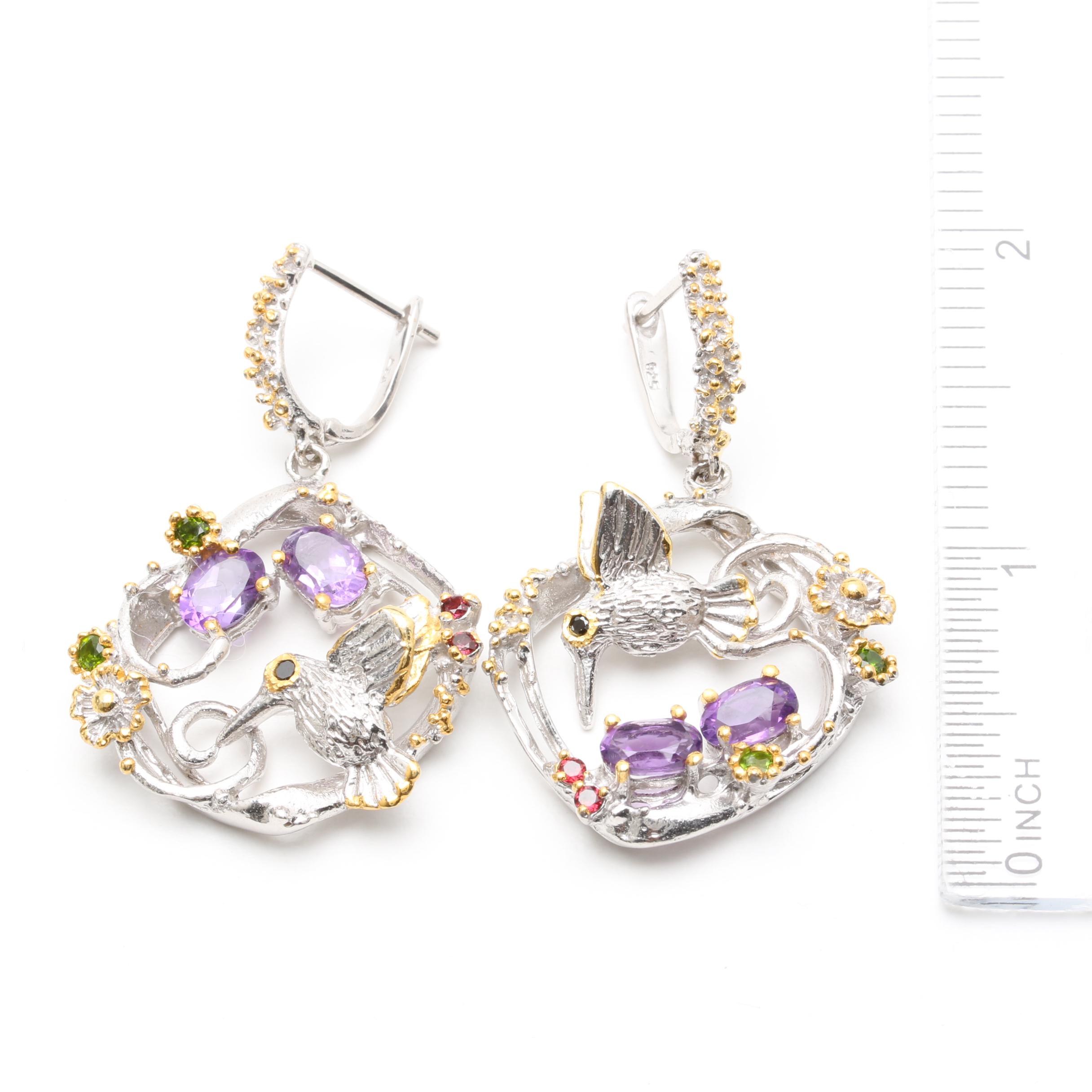 Sterling Silver Gemstone Demi-Parure Including Amethyst with Gold Wash Accents