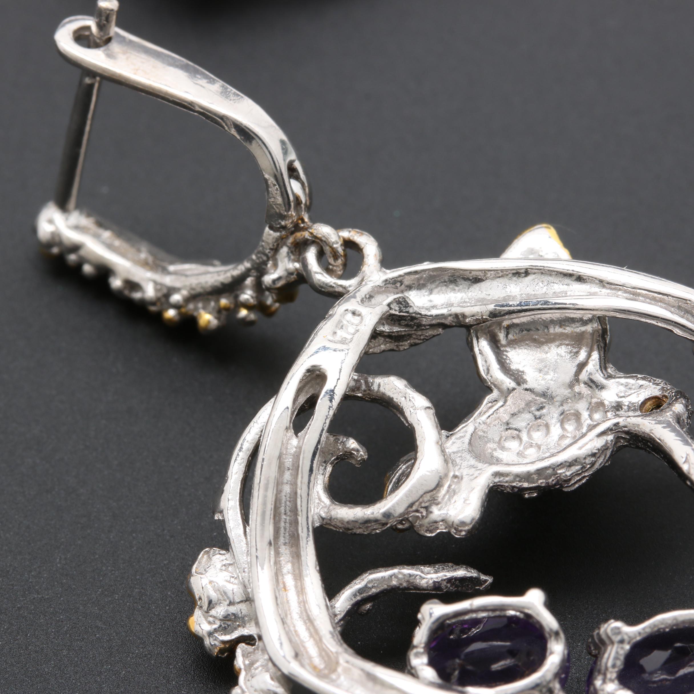 Sterling Silver Gemstone Demi-Parure Including Amethyst with Gold Wash Accents