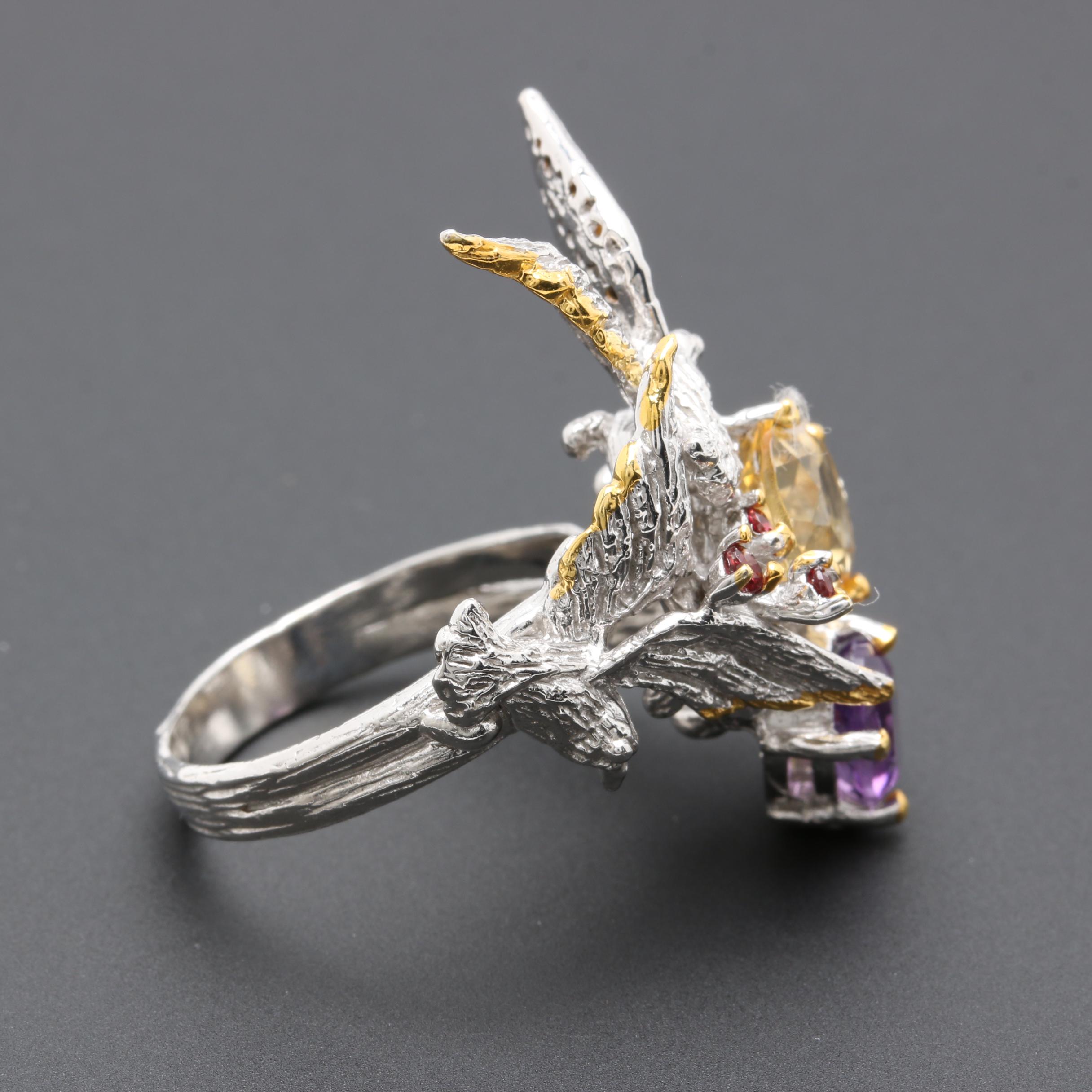 Sterling Silver Gemstone Demi-Parure Including Amethyst with Gold Wash Accents