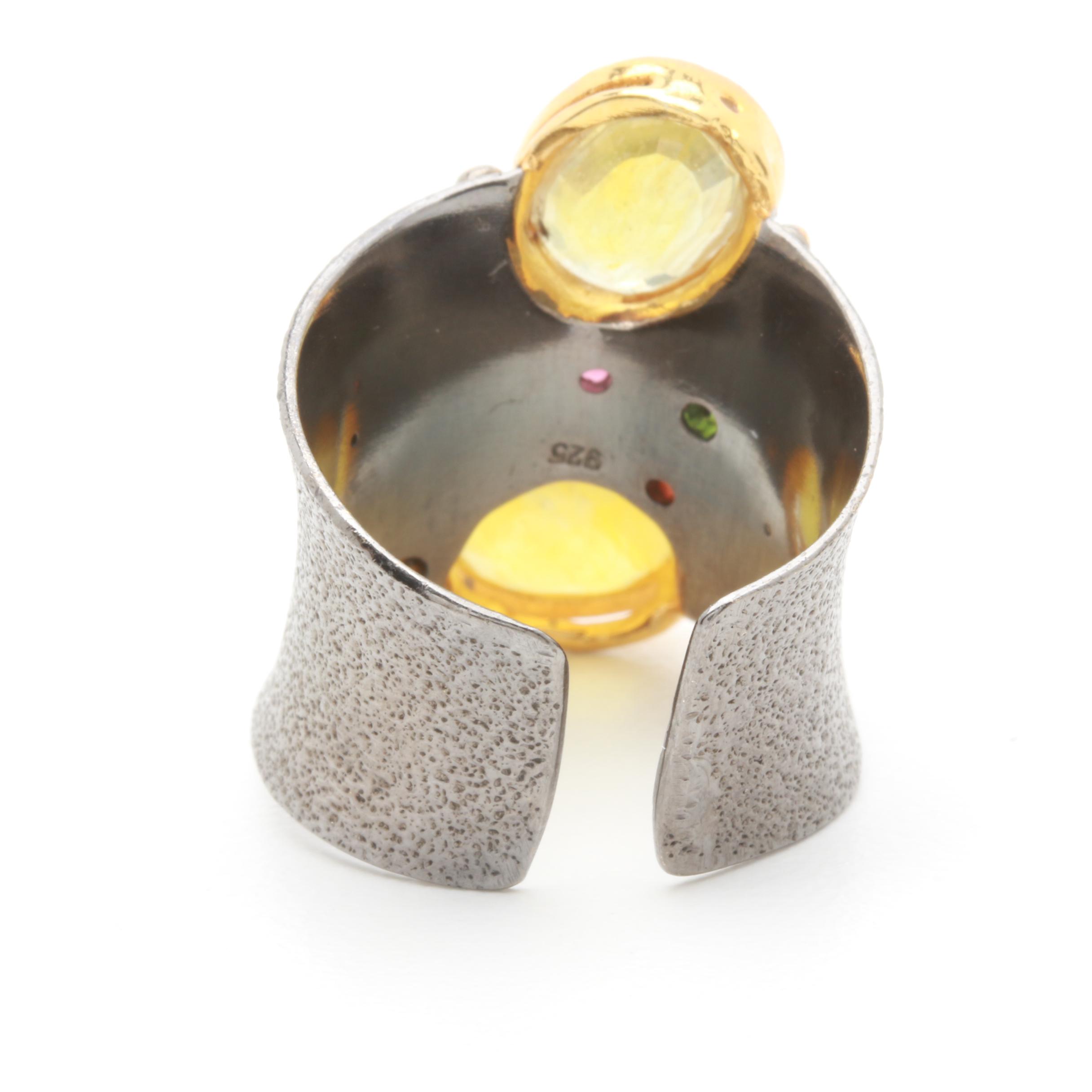 Sterling Silver Citrine, Corundum, and Chrome Diopside Ring