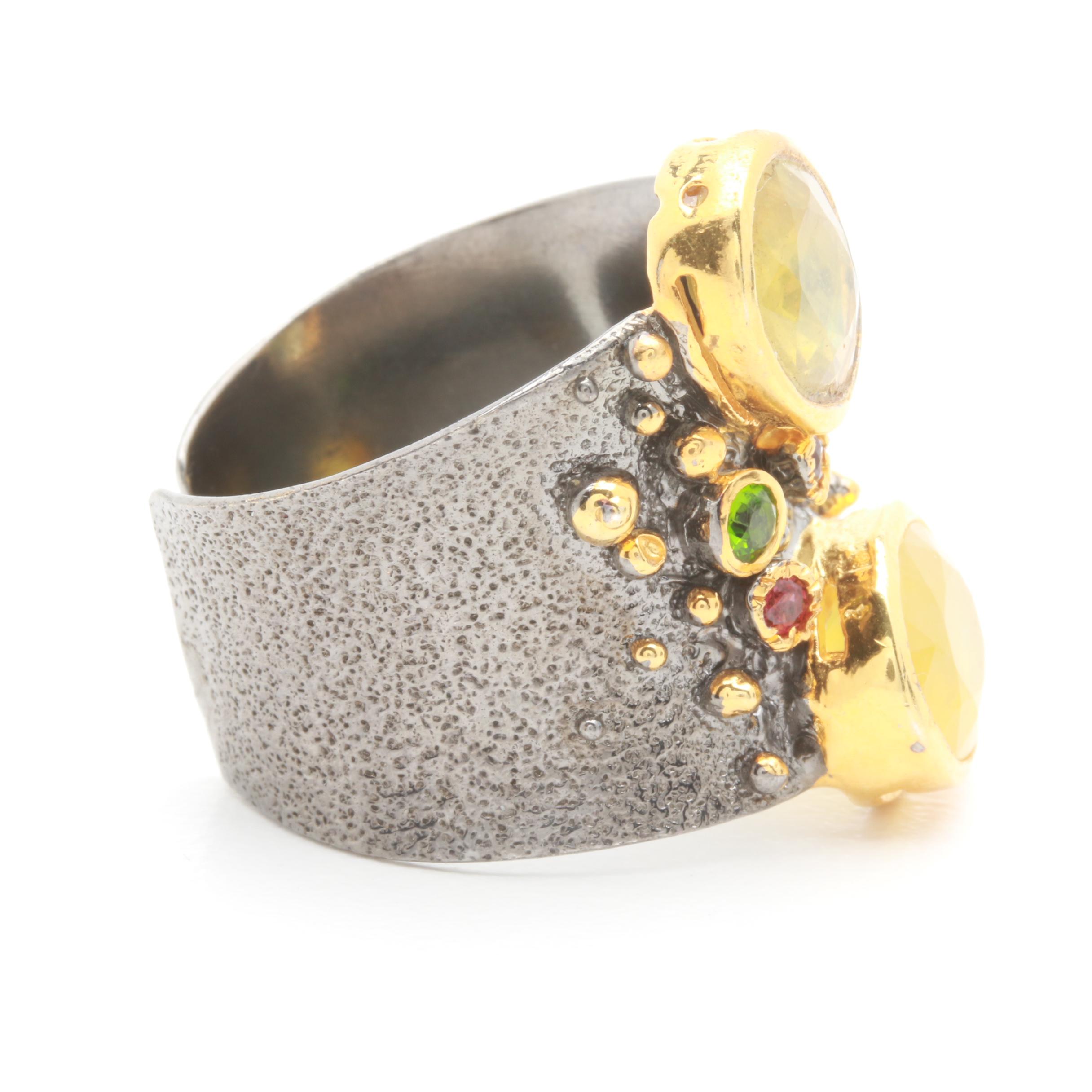Sterling Silver Citrine, Corundum, and Chrome Diopside Ring